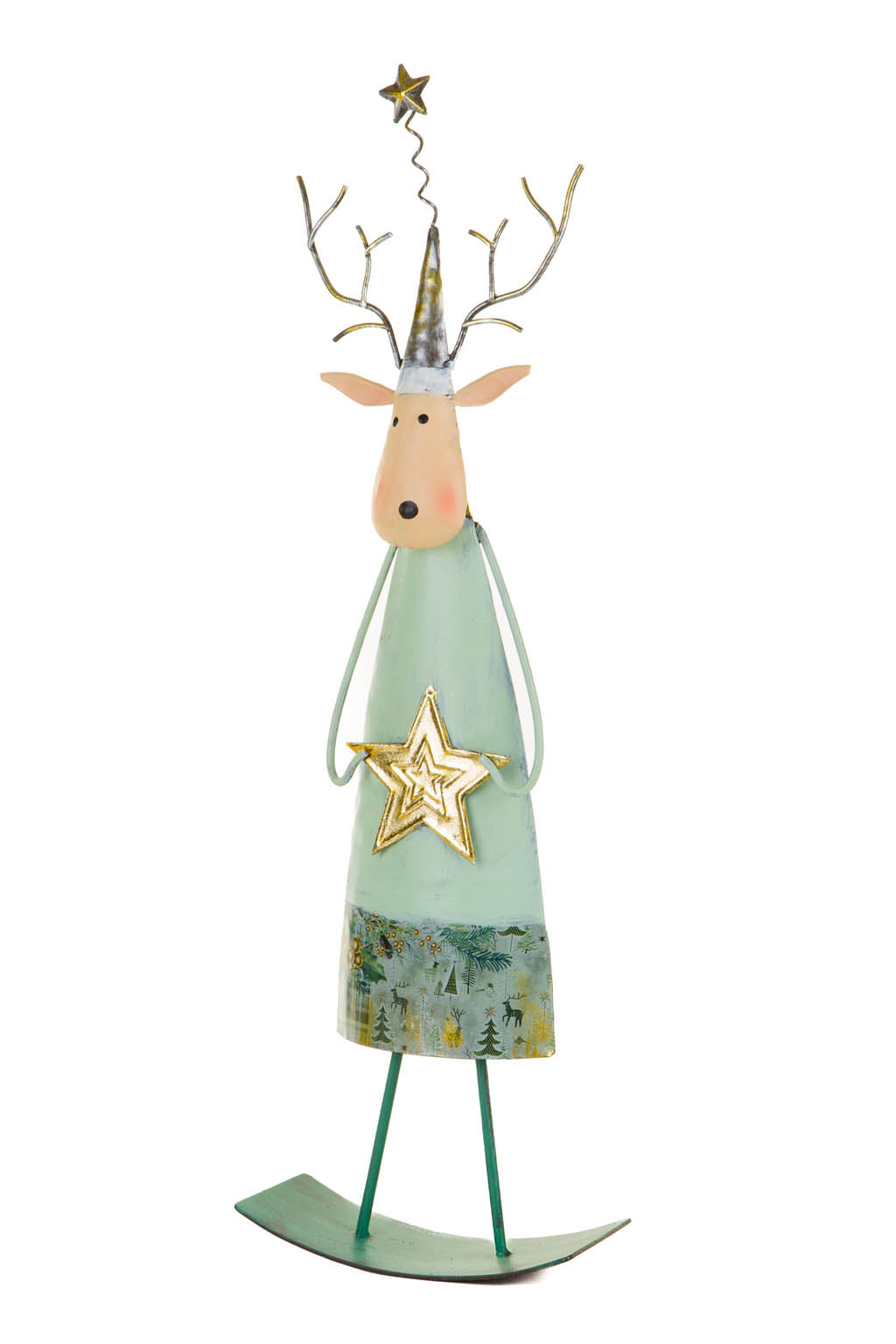 19" Teal and Gold Metal Swaying Reindeer Figurine with Gold Accents