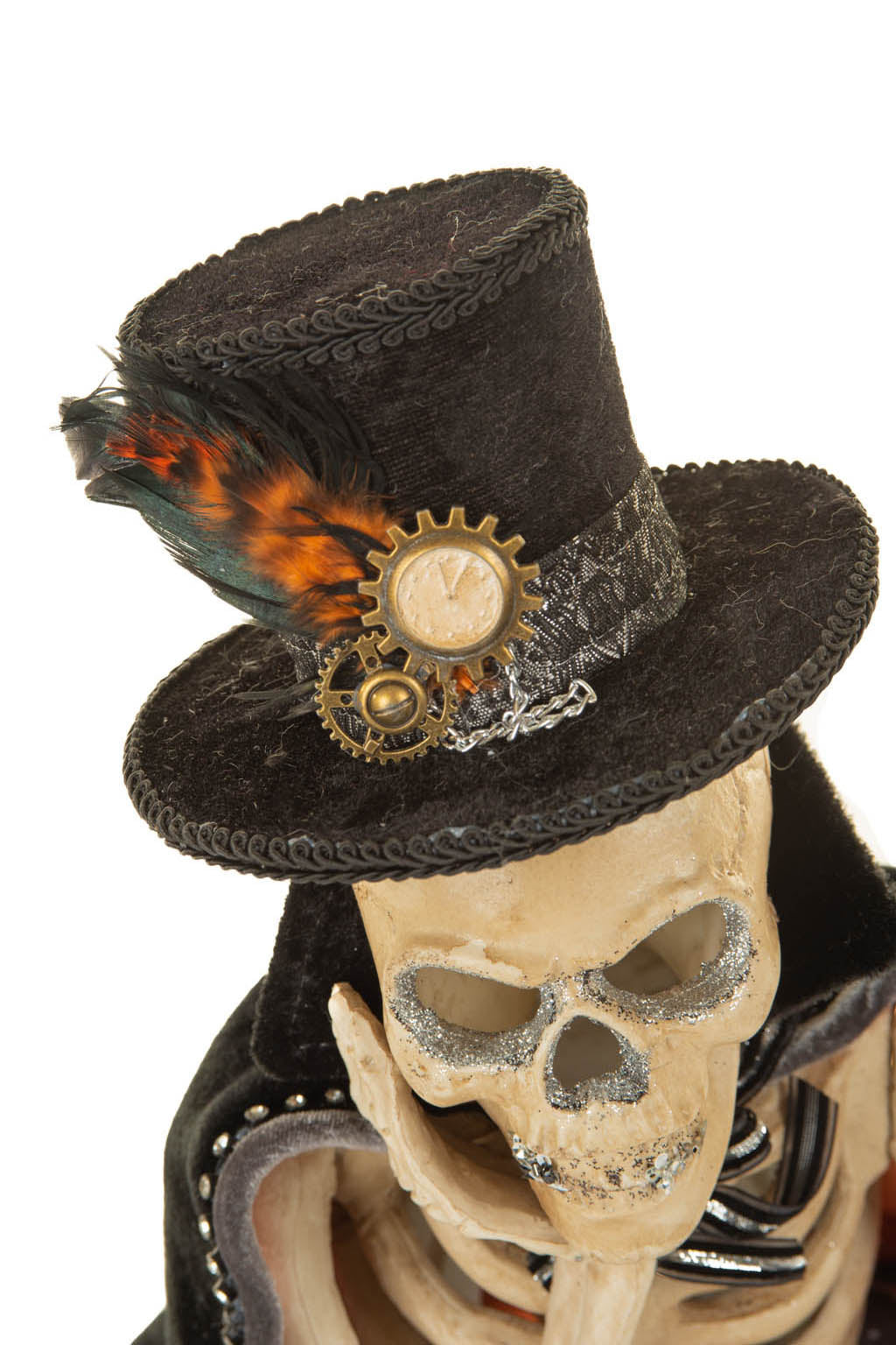 18" Black and Off-White Wood Mr. Bone's Bookshelf Display with Top Hat