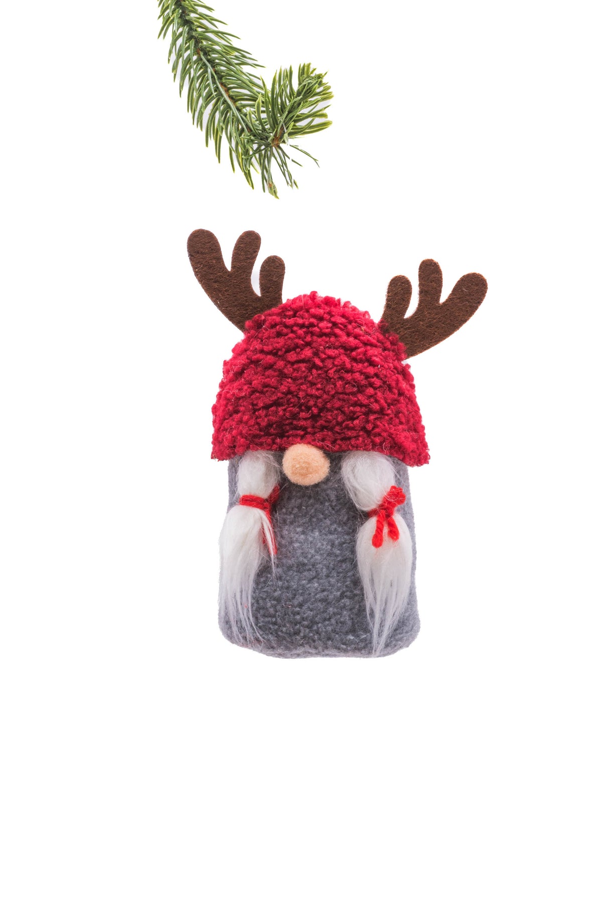 5.5" Sitting Red and Gray Cloth Mrs. Gnome with Deer Toque