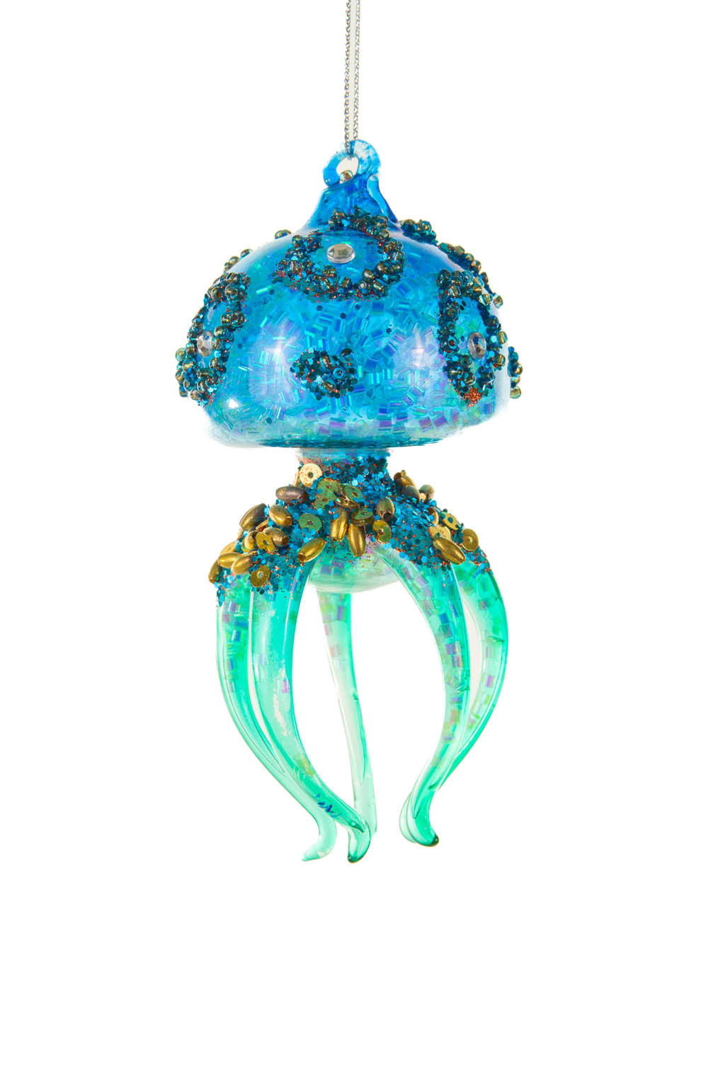 5" Hanging Blue and Teal Glass Octopus Ornament with 2 Toned Body