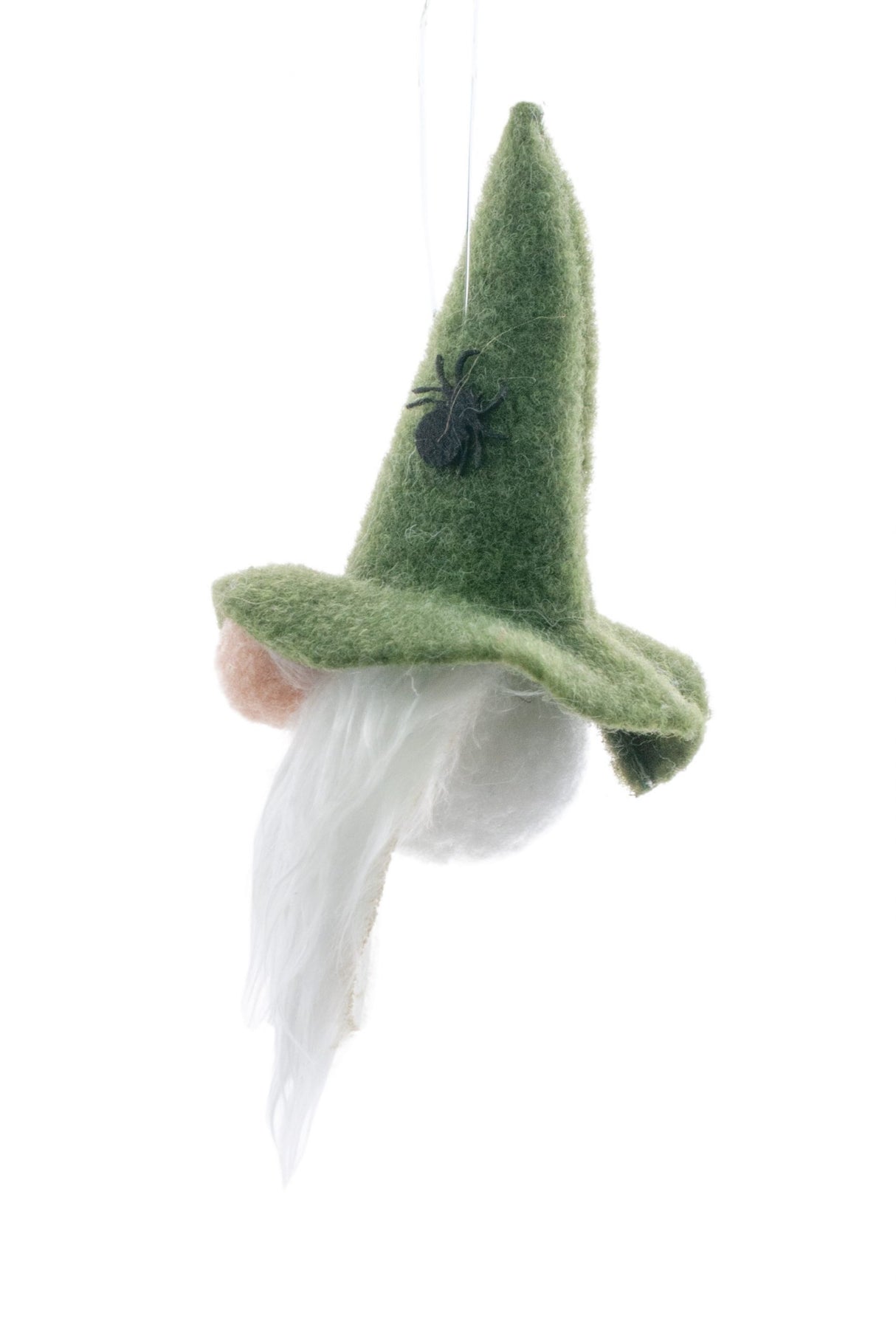 7" Hanging Green Cloth Gnome Head Ornament with White Beard