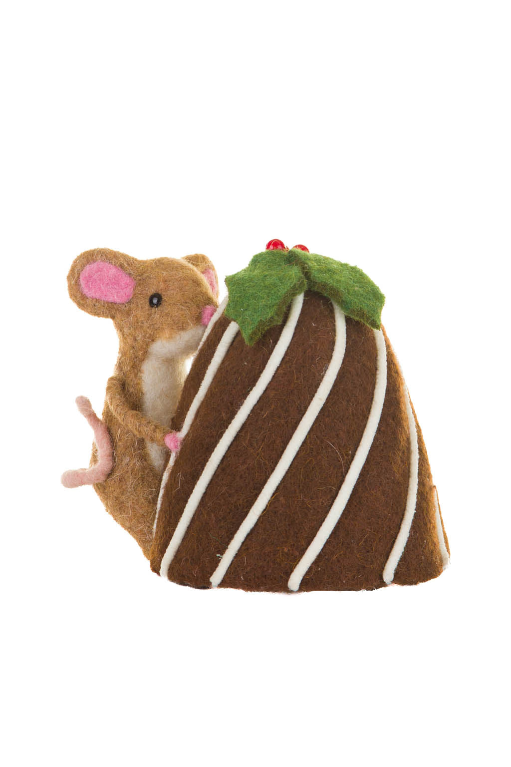 5.5" Brown Fleece Mouse Figure with Swirly Cake