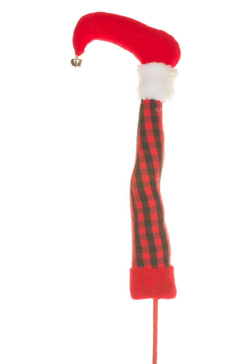 20" Plaid Black and Red Fabric Elf Boot Pick