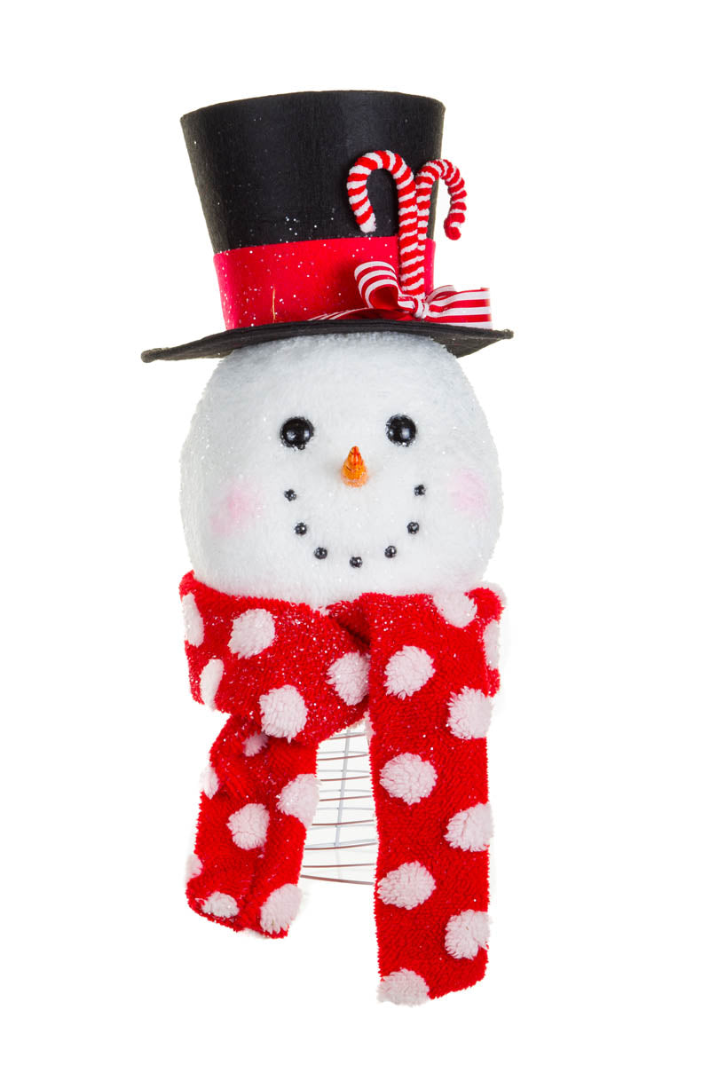 17.5" Sparkly White and Red Fabric Snowman Tree Topper