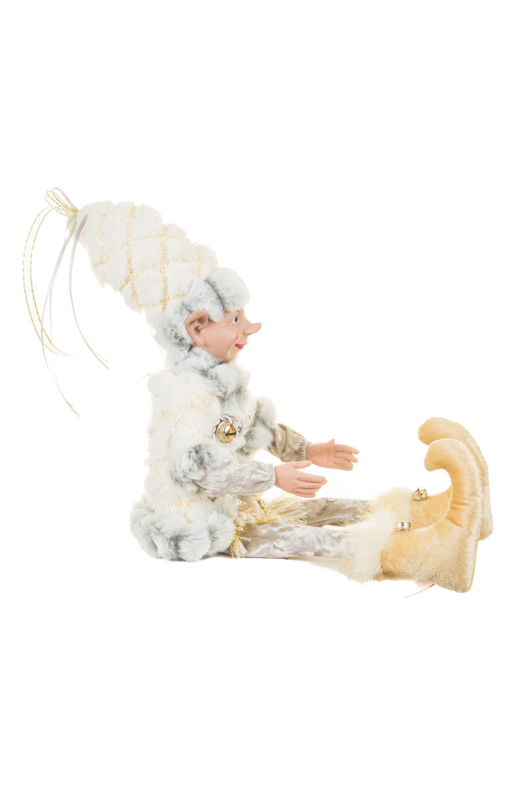 24" Silver Cotton Furry Elf Figurine In Fur Outfit