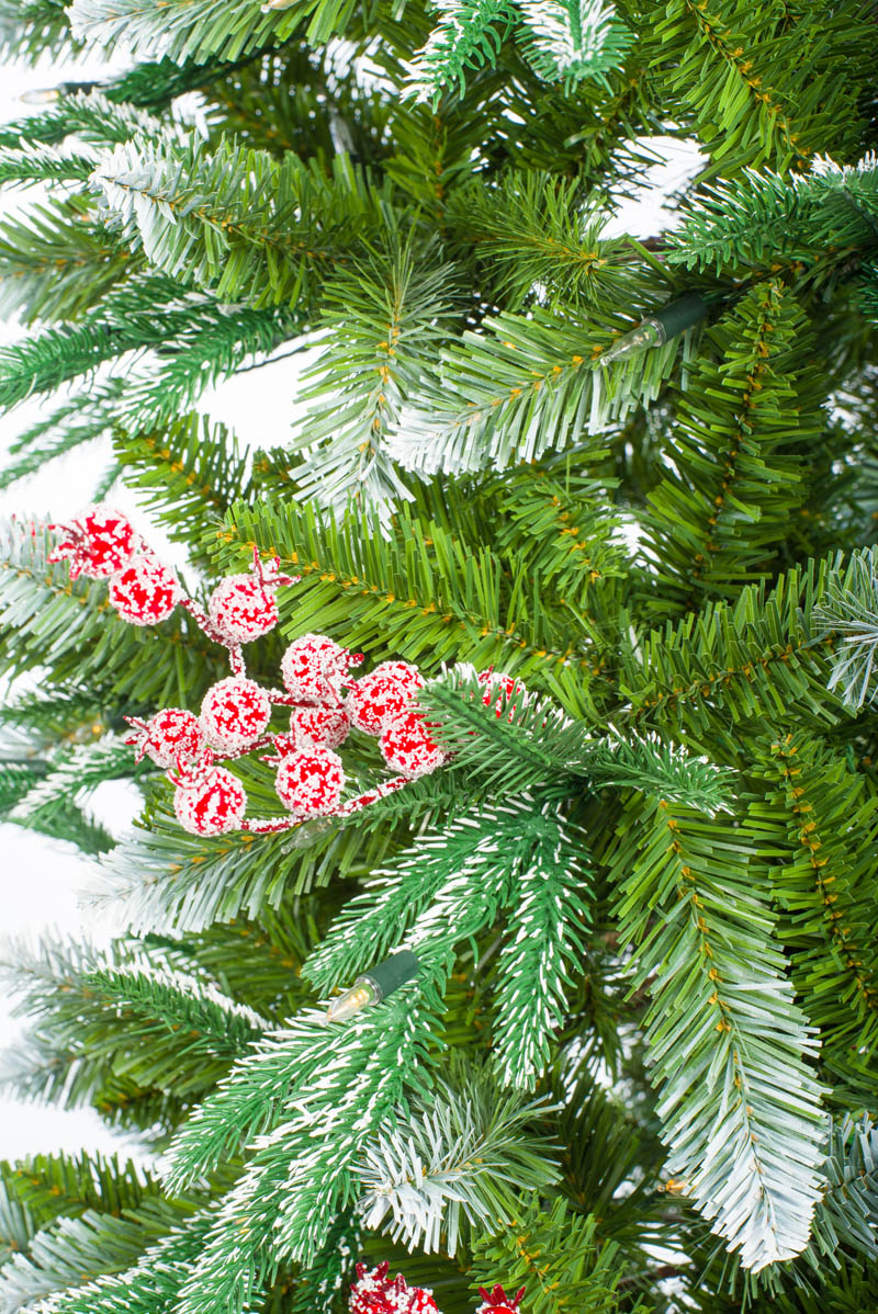 88" Green and Red Pvc/Pe Mixed Spruce Warm White LED Christmas Tree with Holly Sprigs
