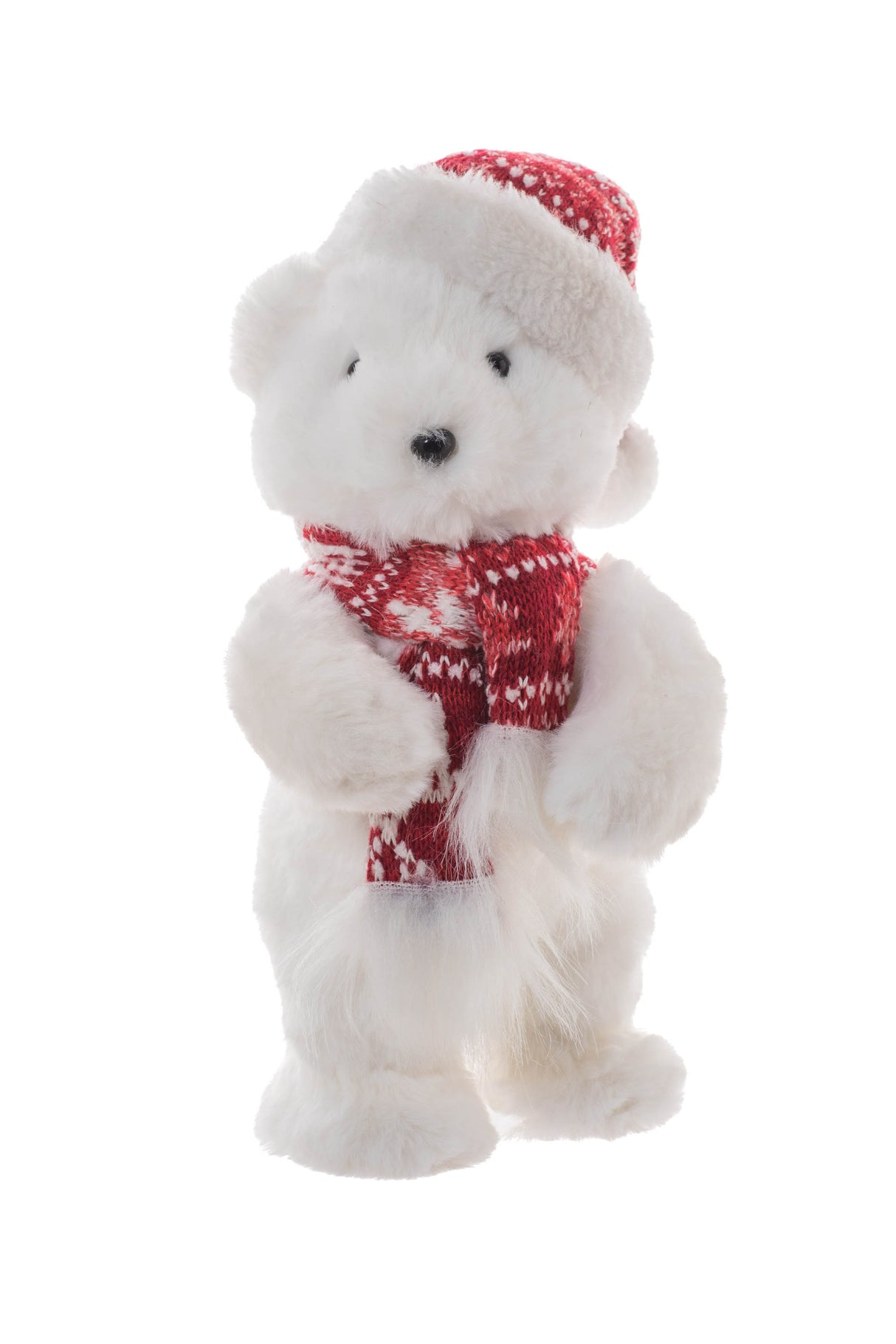 10" Striped White and Red Furry Cub Figurine with Scarf