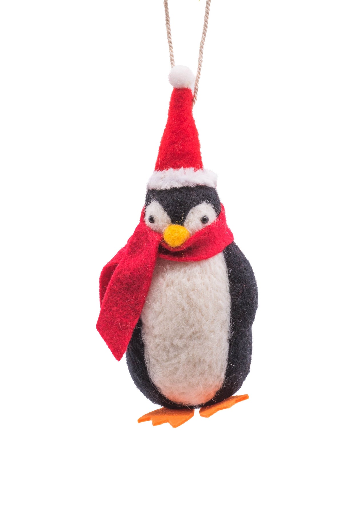 6.5" Hanging Black and White Wool Penguin Ornament
