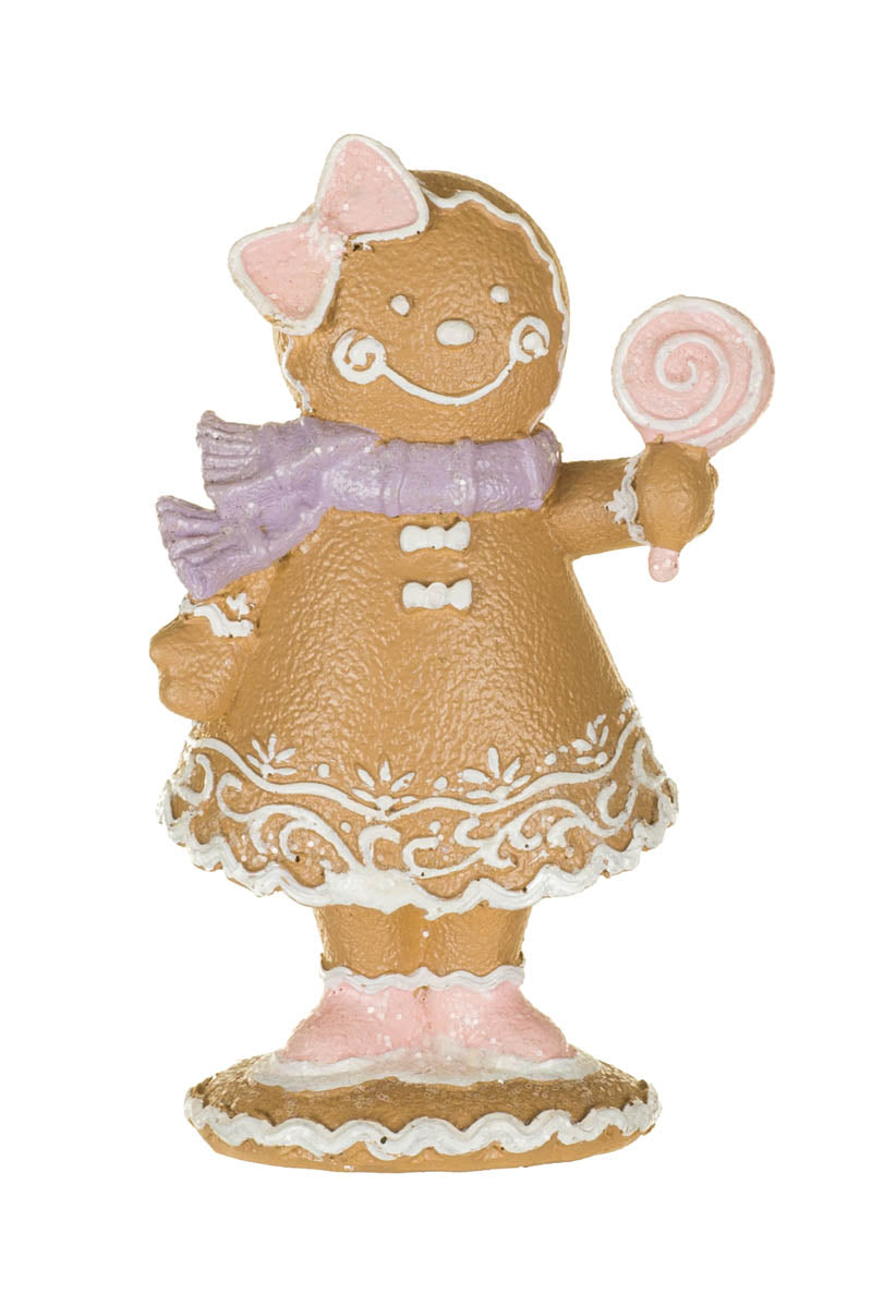 4.5" Brown Resin Gingerbread Girl Figurine with Lollipop