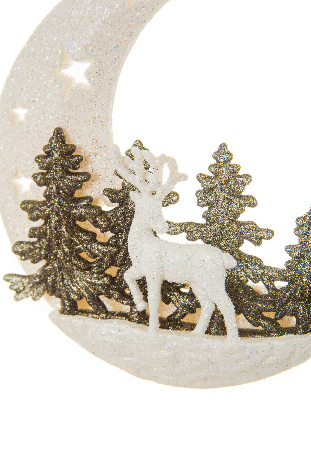 5" Hanging Platinum Acrylic Crescent Moon Ornament with Reindeer's Forest