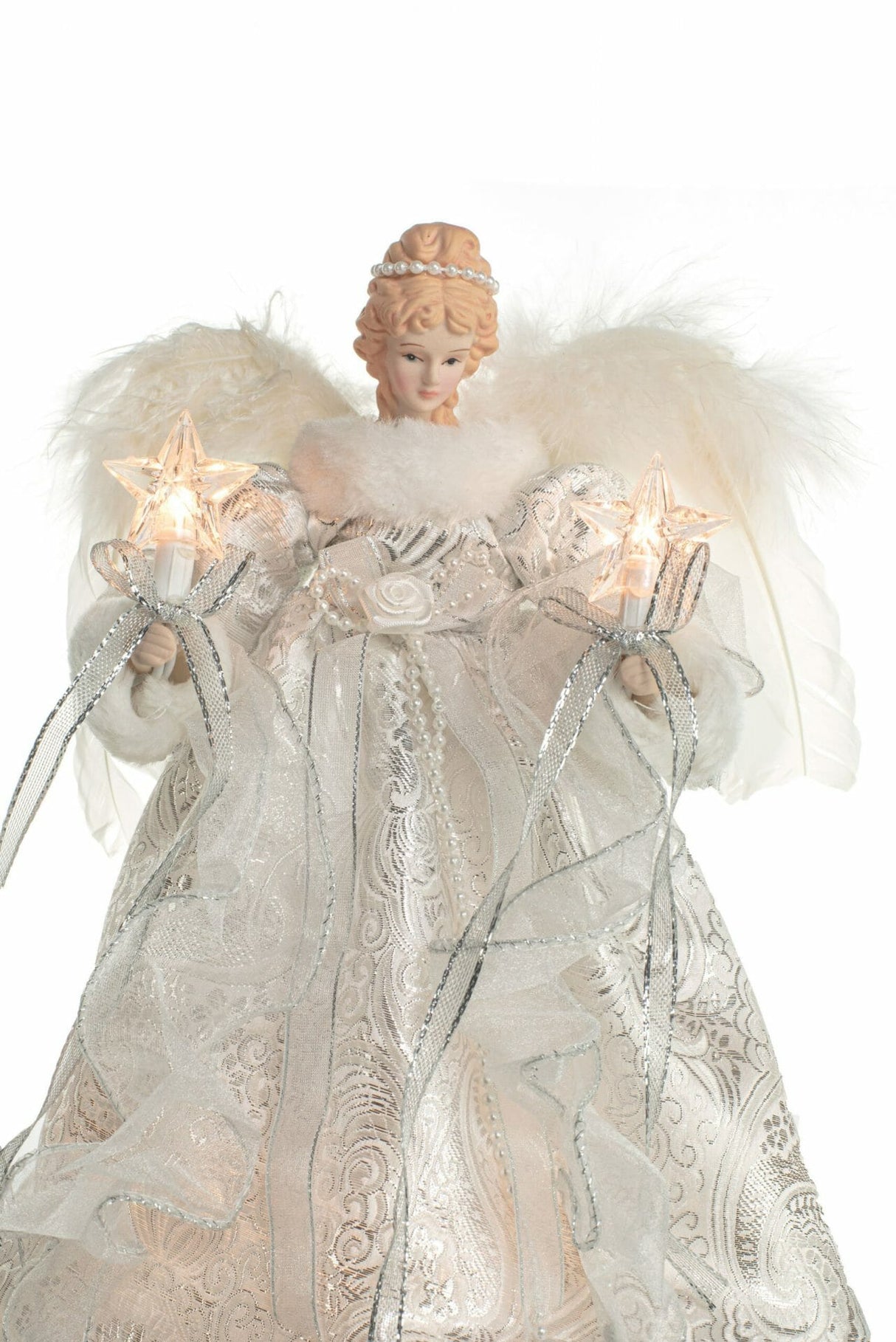 12" Silver and White Cloth Vintage 10-Light Angel Tree Topper