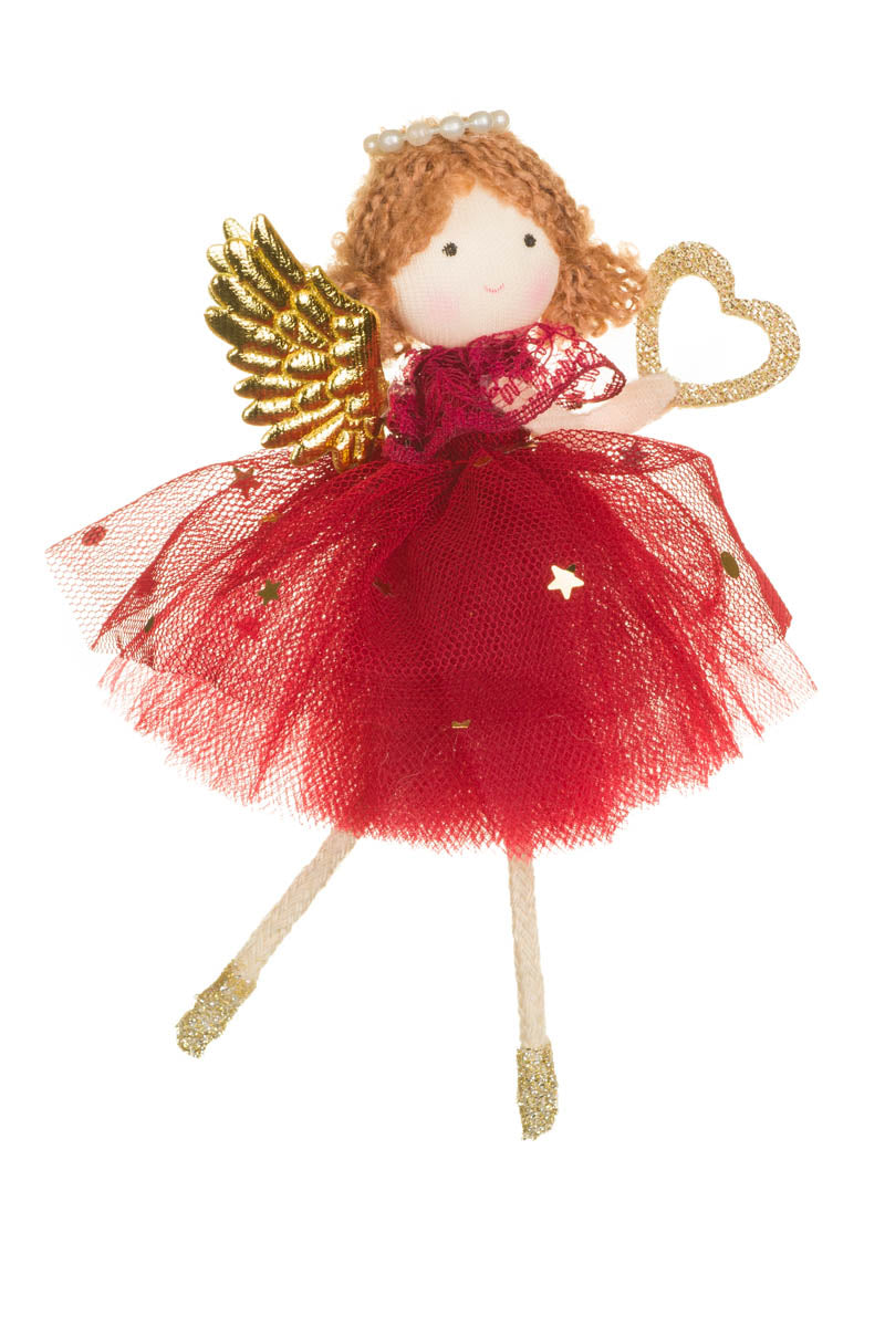 5.5" Hanging Red Fabric Cherub Girl Doll