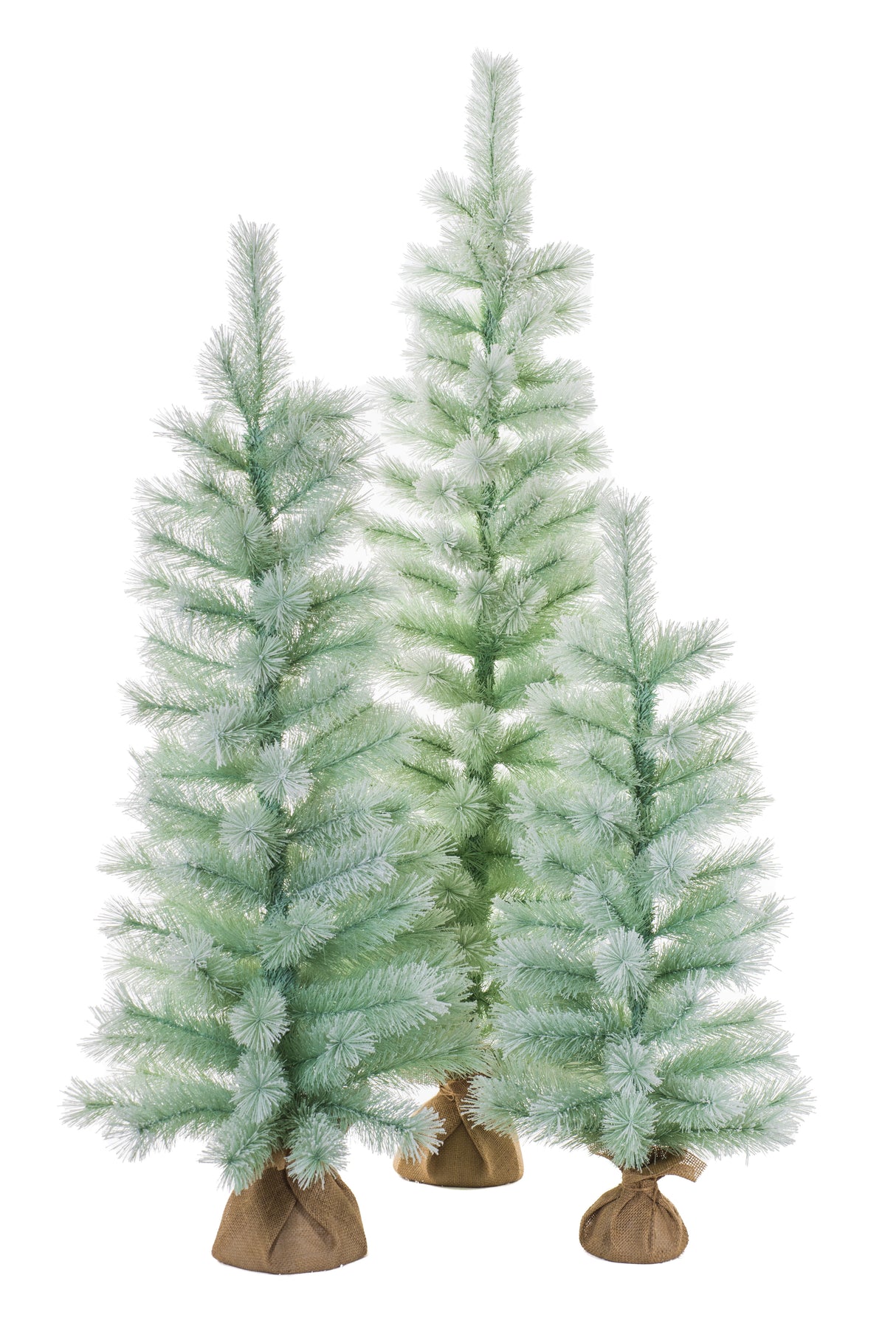 60"Flocked Pastel Green Pvc Three Piece Tree Set with Burlap Base