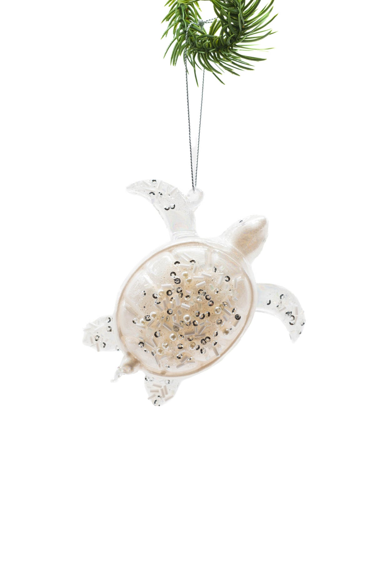 5" Hanging White and Clear Glass Turtle Ornament
