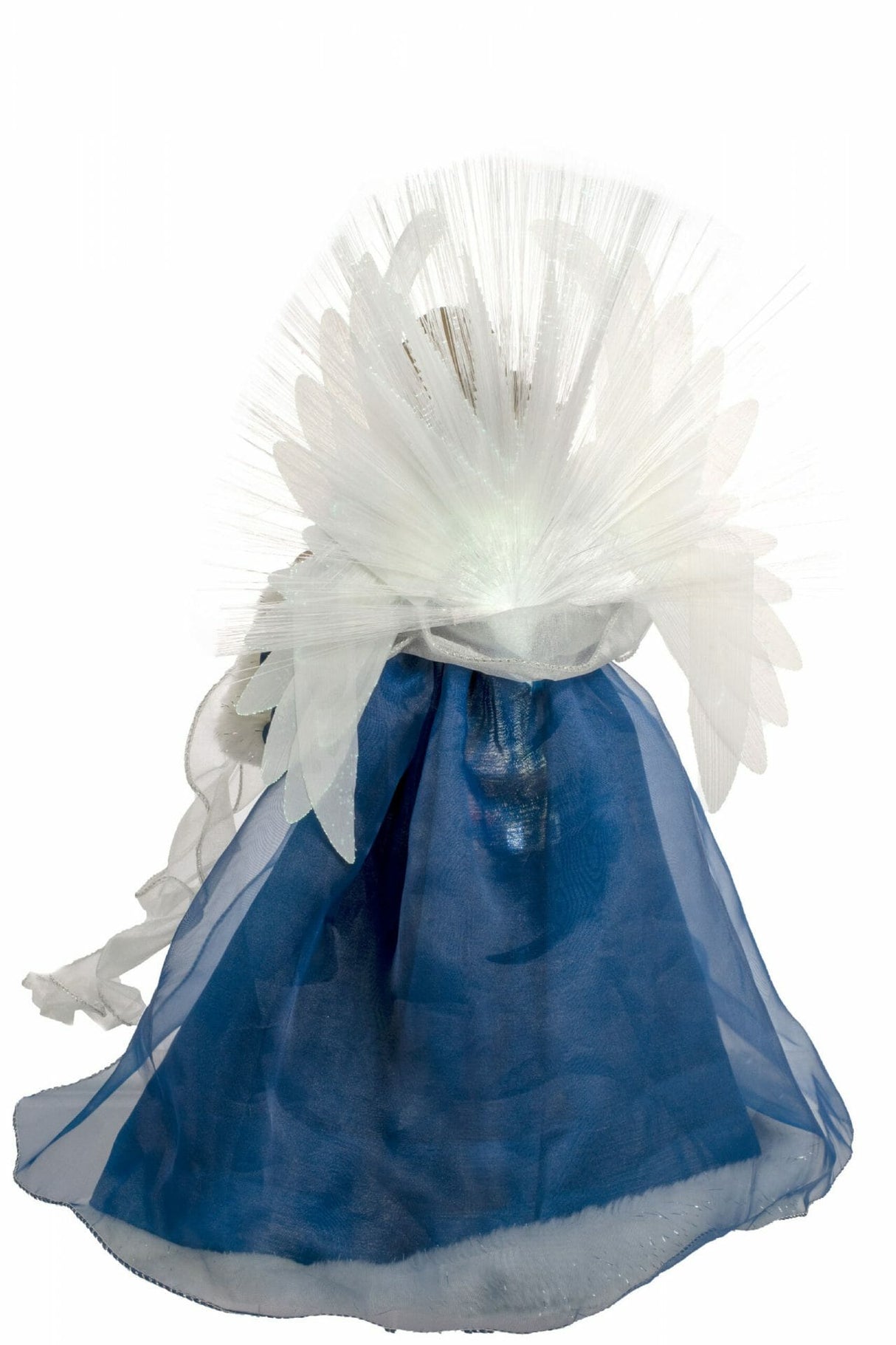 18" Blue and White Cloth Large Modern Fiber Optic Angel Tree Topper with Fur Coat