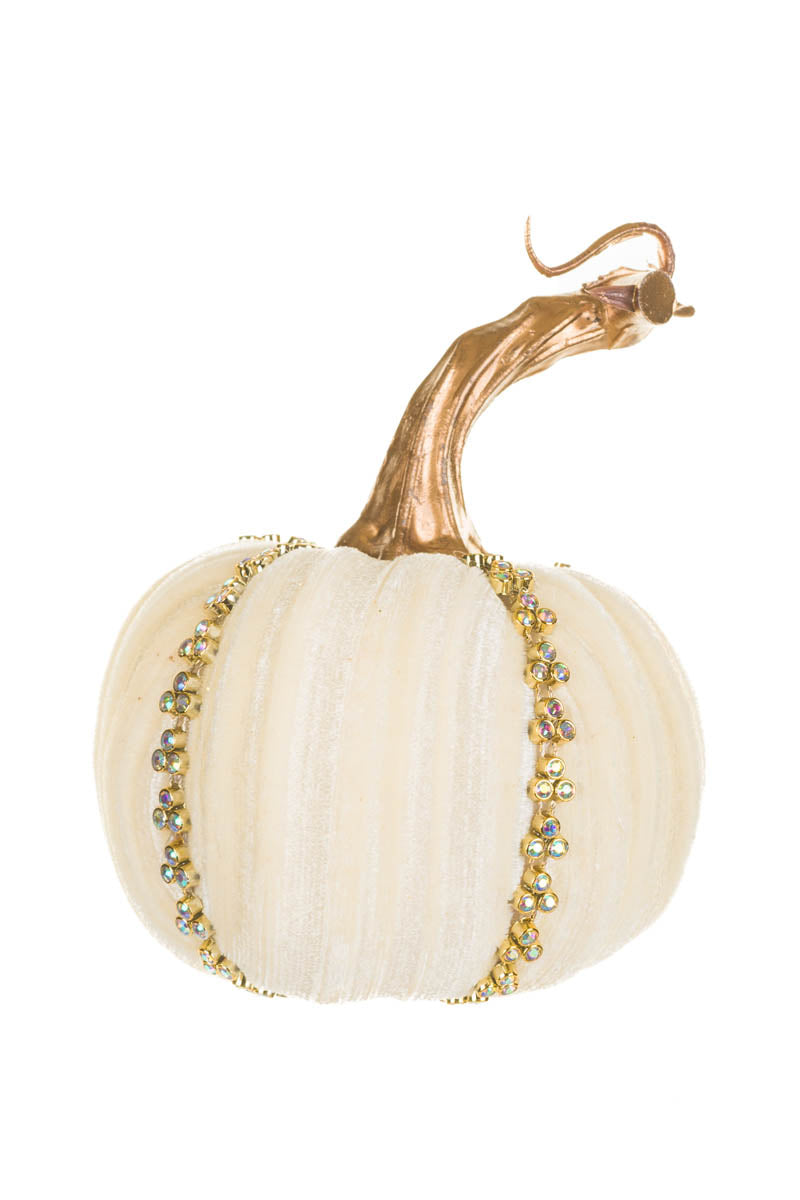 4" Glossy Abstract Off-White Velveteen Pumpkin Accent