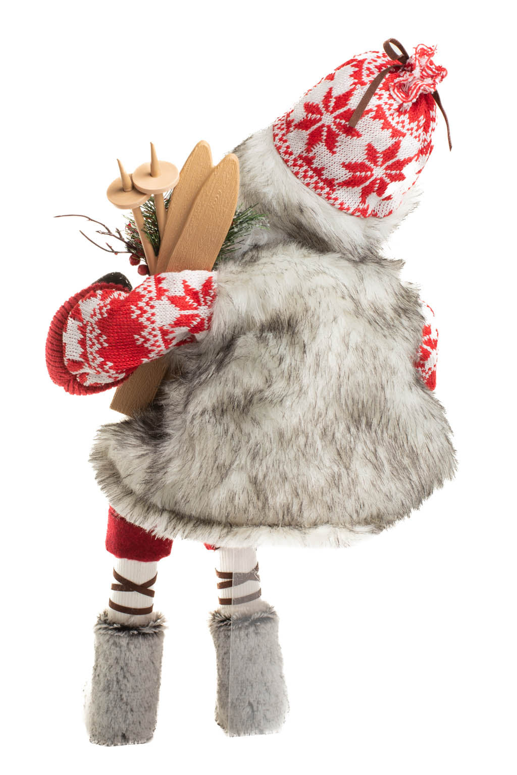 18" Sitting Snowflake Red and White Knitted Alpine Santa Figurine with Skis