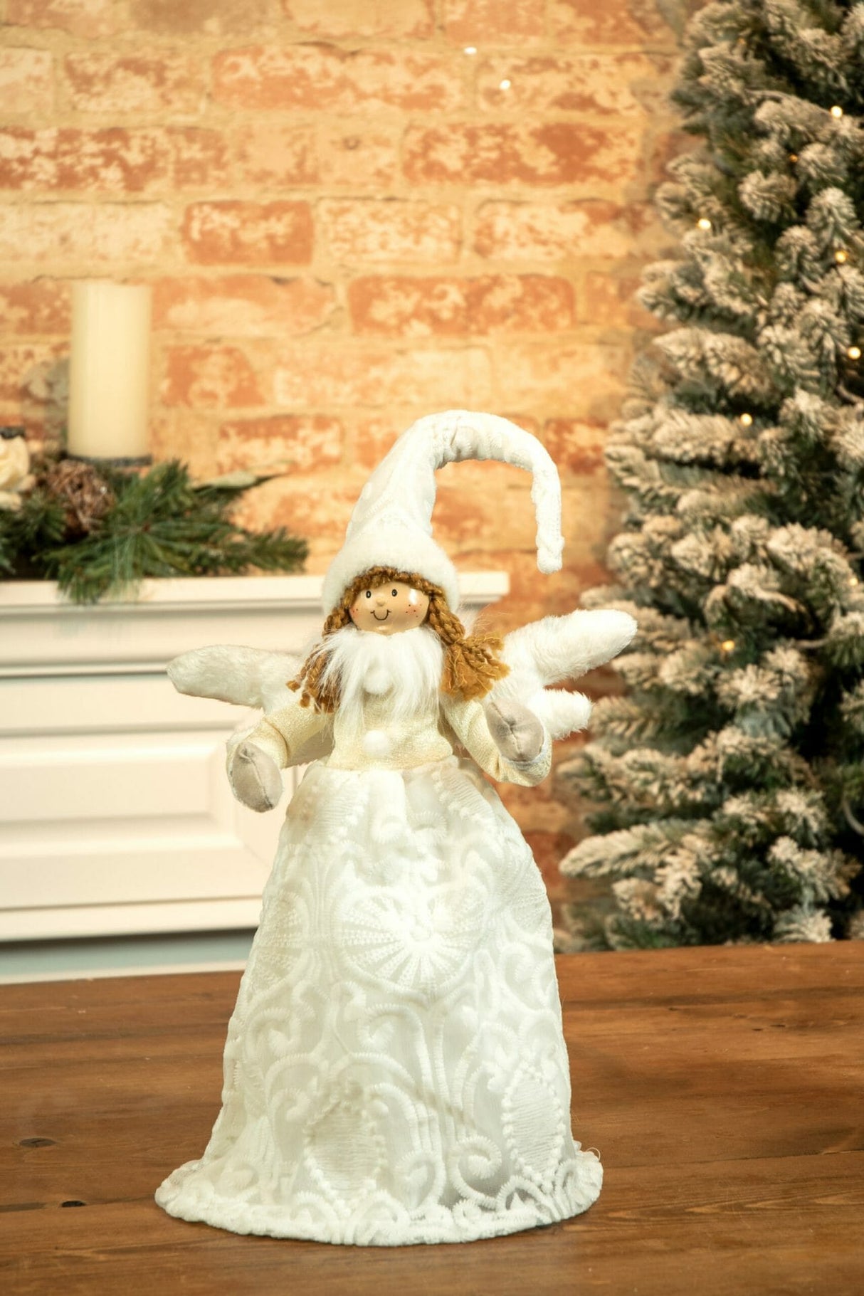 16" Sitting White Cloth Angel Girl with Wings