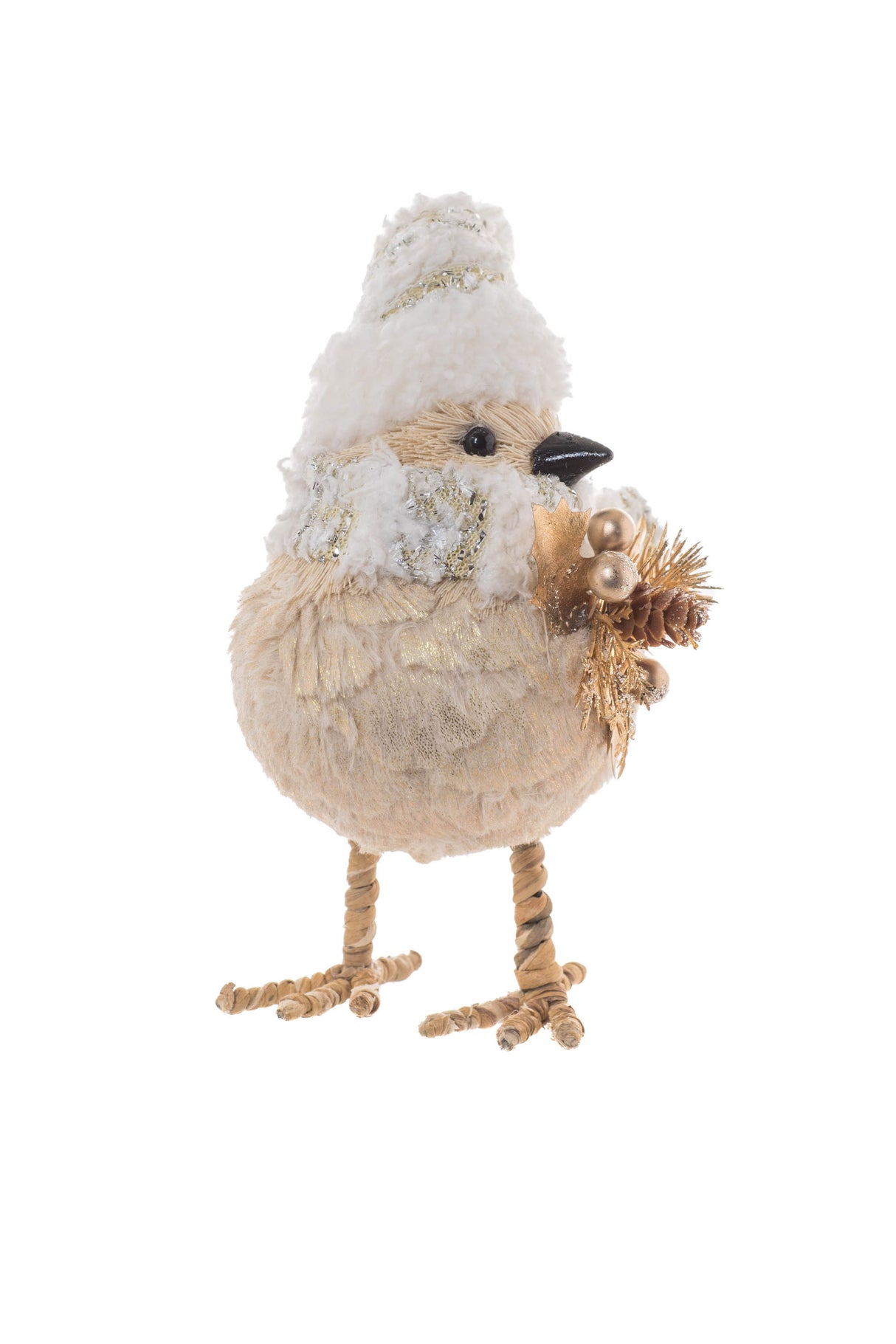 8.5" Cream and Gold Furry Owlet Figurine with Twig Wings