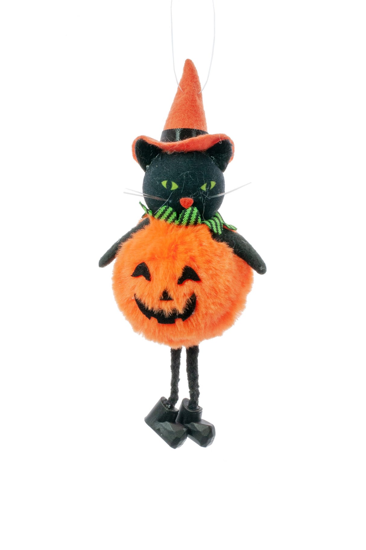 8" Sitting Orange and Black Cloth Cat Figurine with Pumpkin Body
