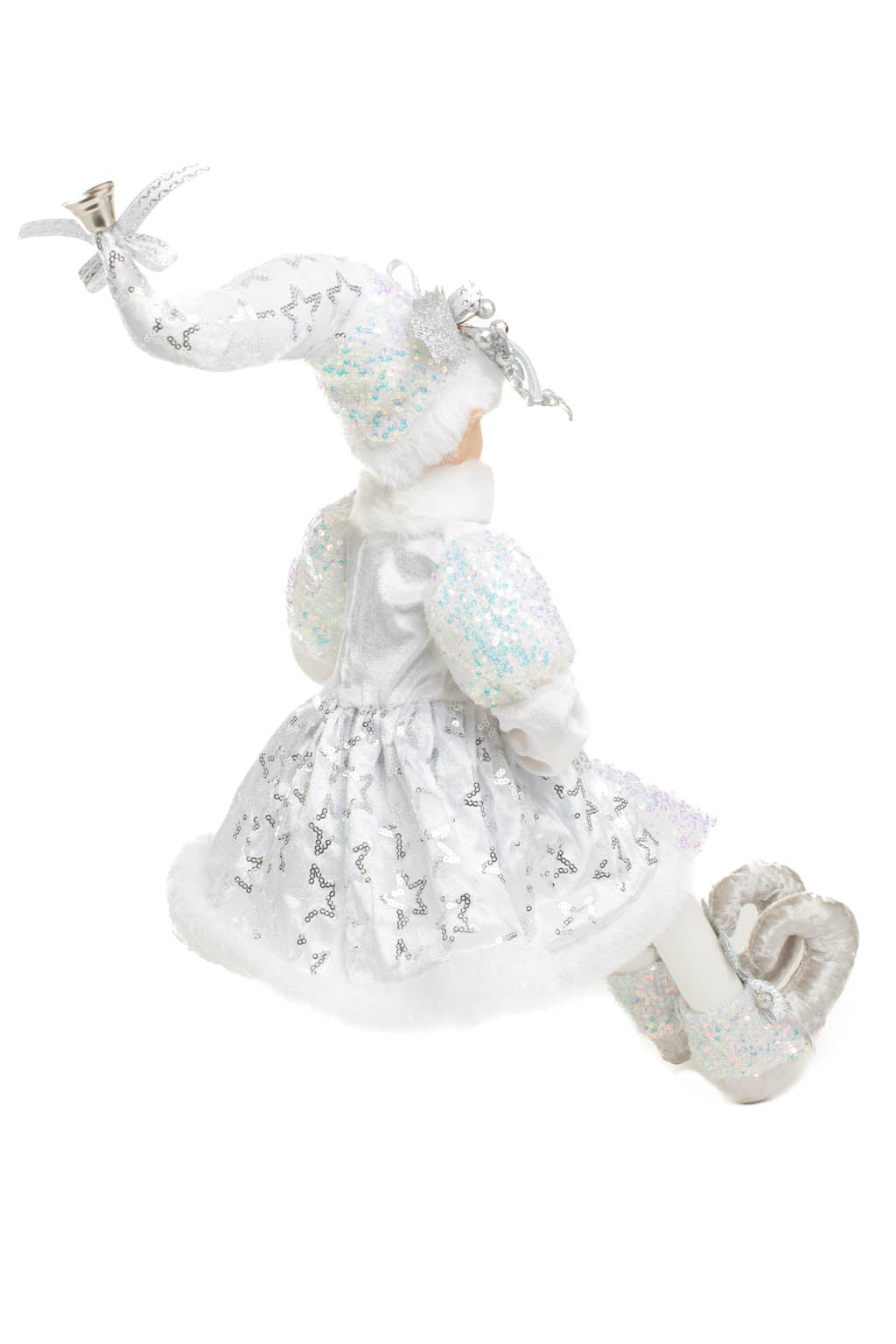 24" Sitting Sequin Platinum Polyester Smug Elf Doll with Star Coat
