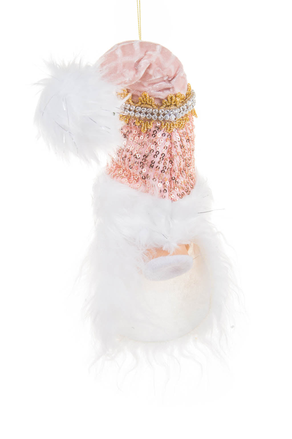 9" Hangable Sequin White and Baby Pink Cloth Santa Head Ornament