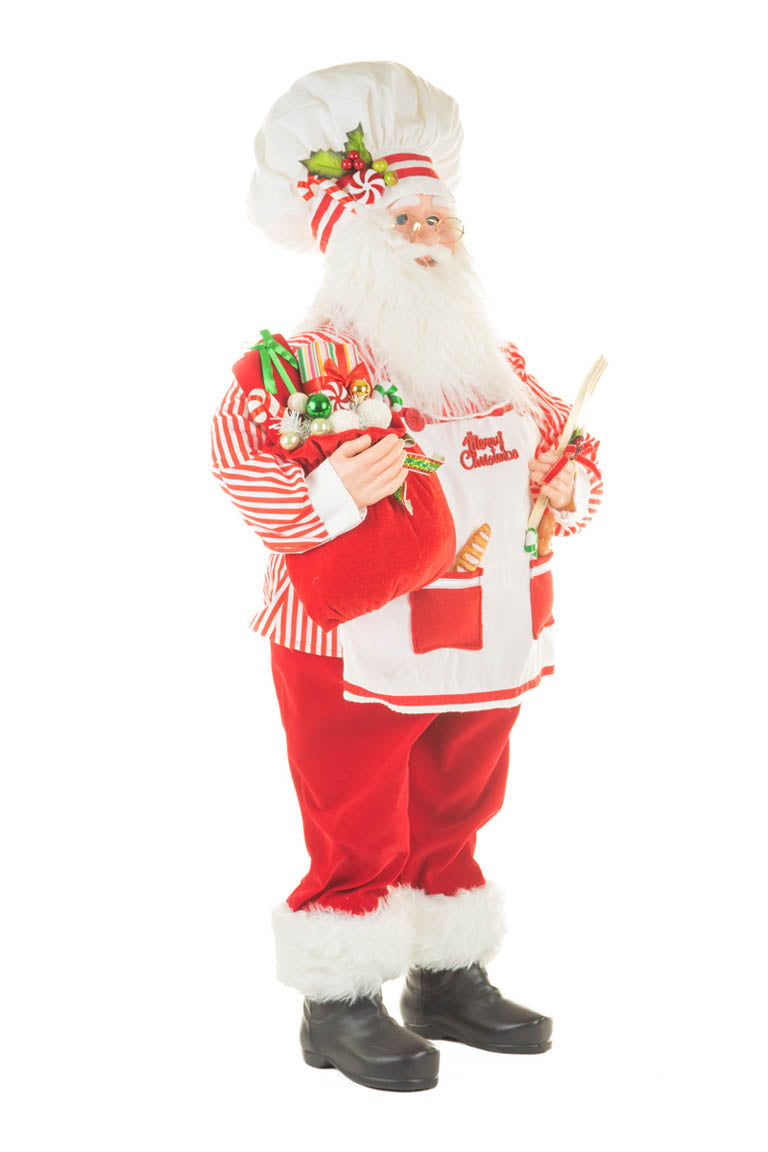 39" Large Candycane Red and White Cloth Chef Santa Figurine Ready To Cook