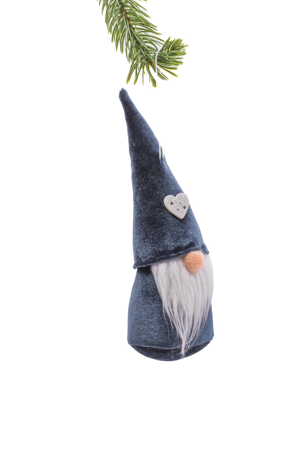 7" Hanging Blue Cloth Gnome Ornament with Heart Hat