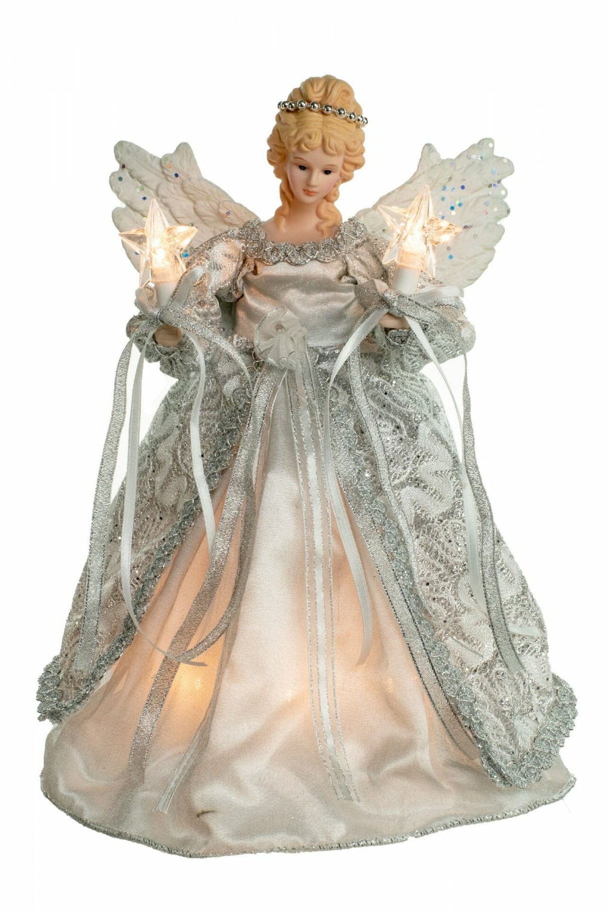 12" White and Silver Cloth Vintage 10-Light Angel Tree Topper
