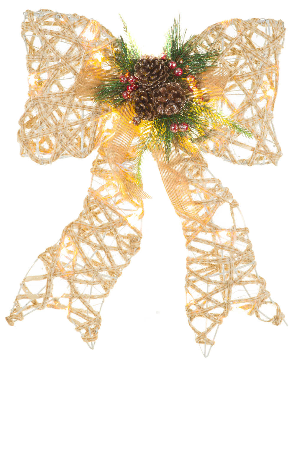 15" Hanging Beige and Green Cotton Rope Mache Luminant Warm White LED Christmas Star
