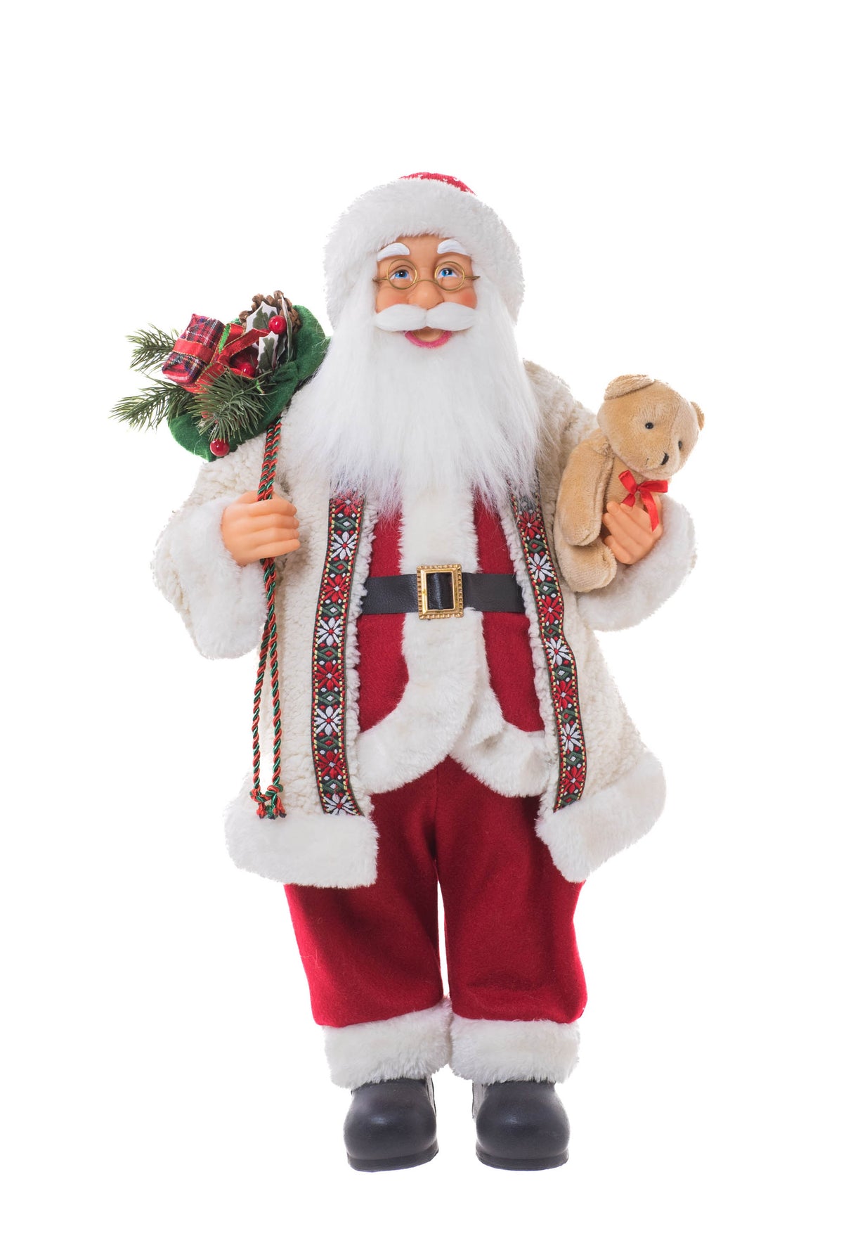 24" White and Red Cloth Santa Figurine with Teddy Bear