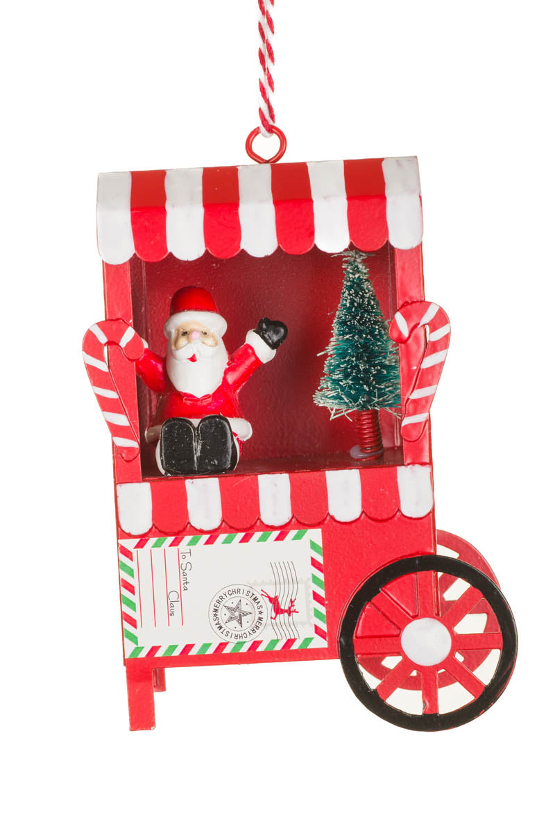 4.25" Striped Red and White Metal Santa's Mail Cart Decoration