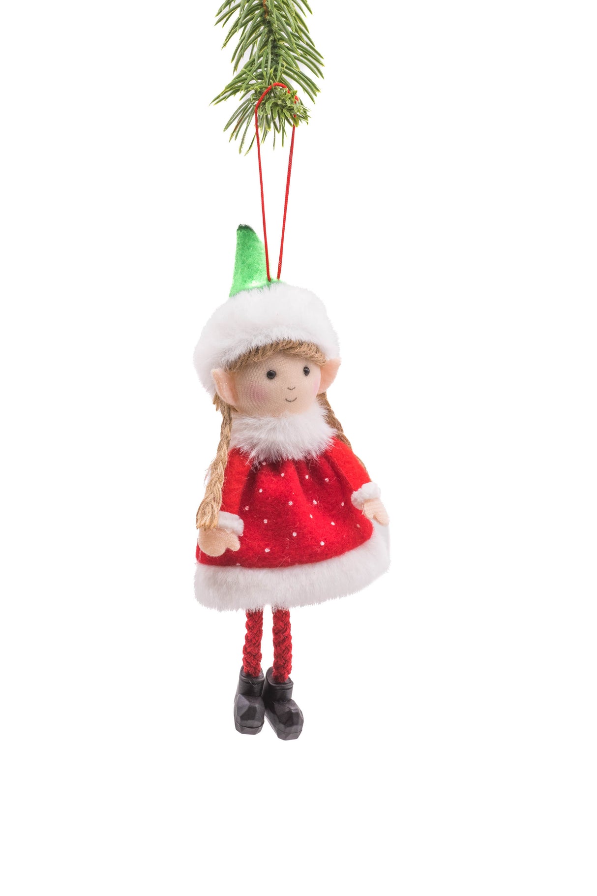 6.5" Hanging Red Cloth Strawberry Elf with Pigtails