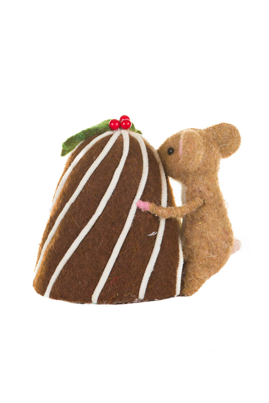 5.5" Brown Fleece Mouse Figure with Swirly Cake