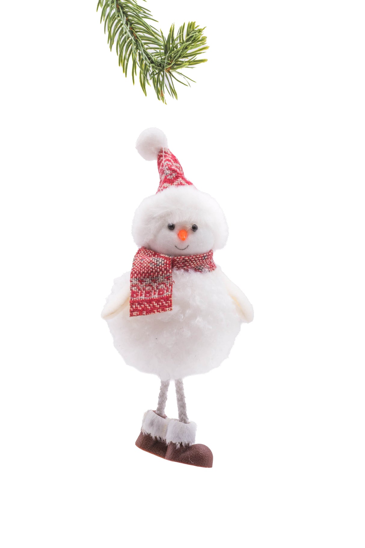 7.5" Hanging White and Red Cloth Snowman Ornament