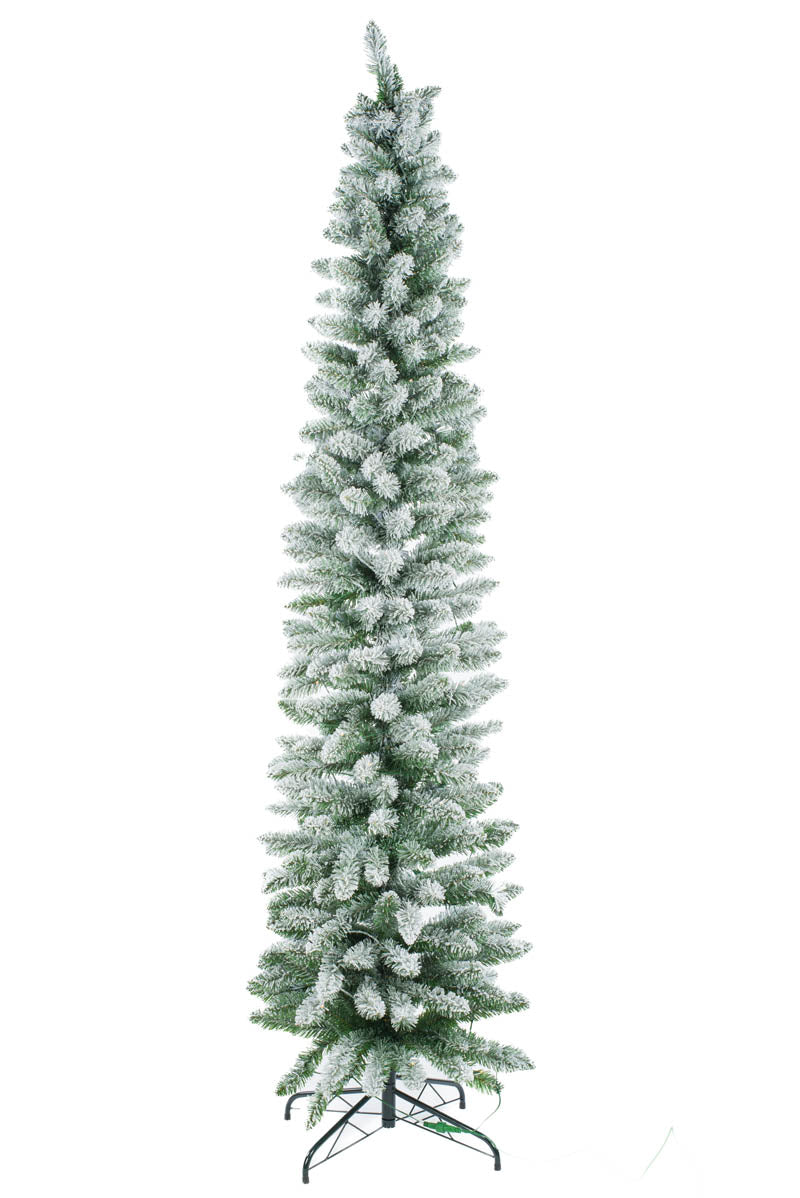 84" Flocked Forest Green Plastic Douglas Fir Warm White LED Tree with Metal Base
