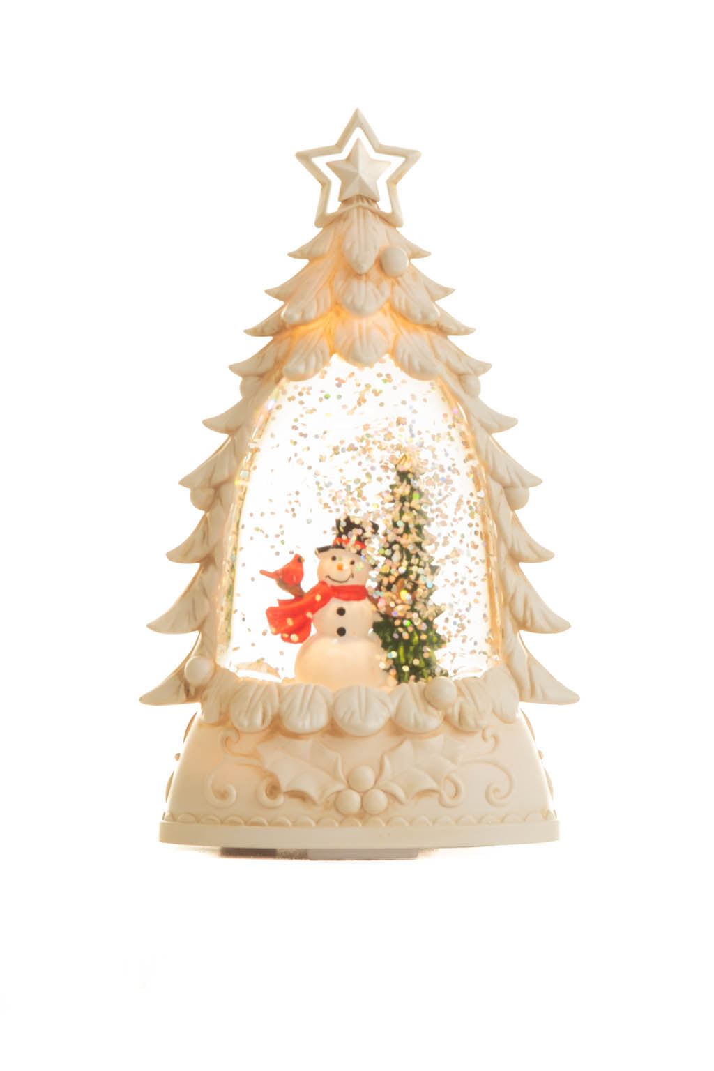 6" Mini White Plastic Happy Snowmen Warm White LED Snow Globe