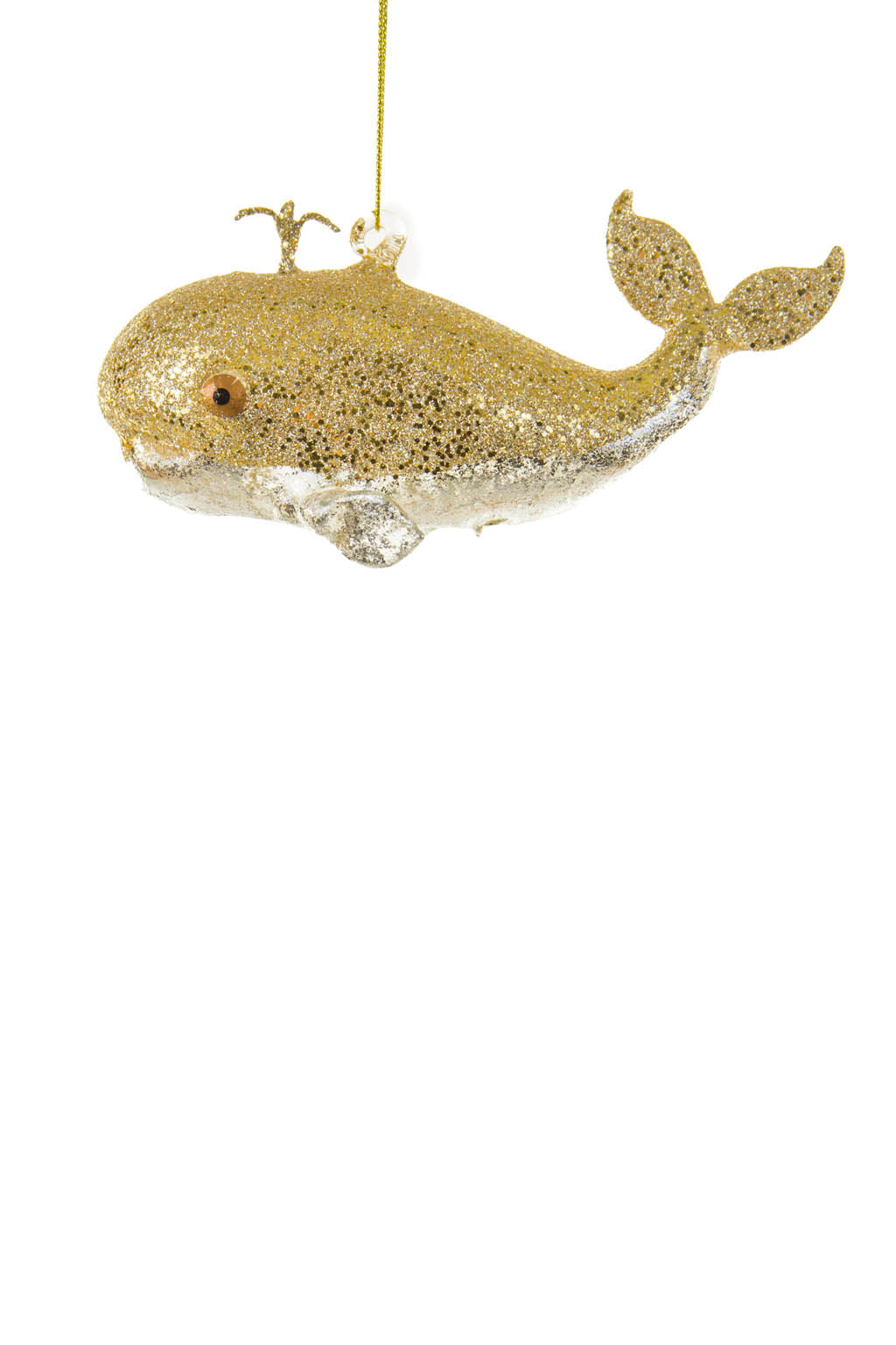 5.5"Hanging Gold Glass Whale Ornament