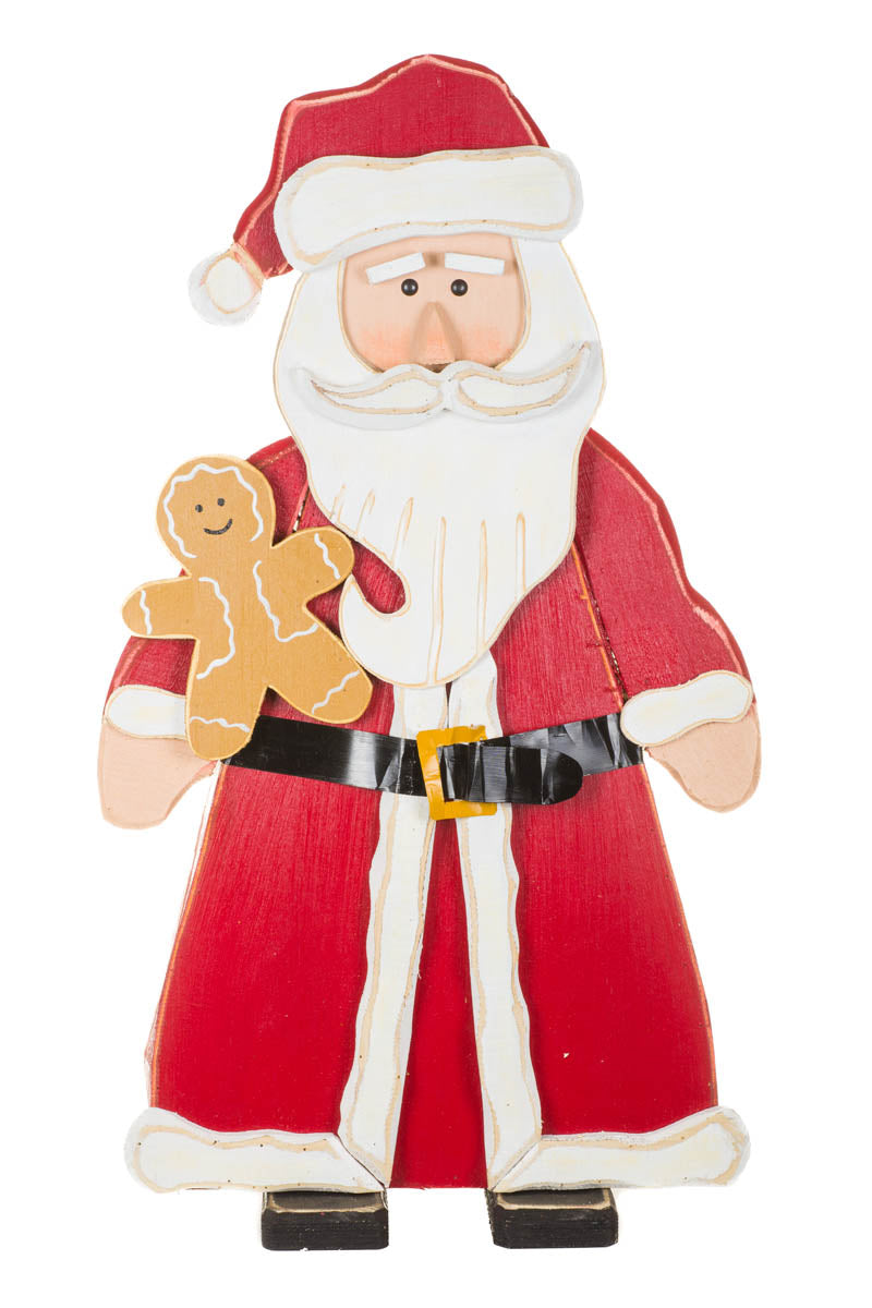 33" Red and White Wooden Santa Display with Gingerbread Man