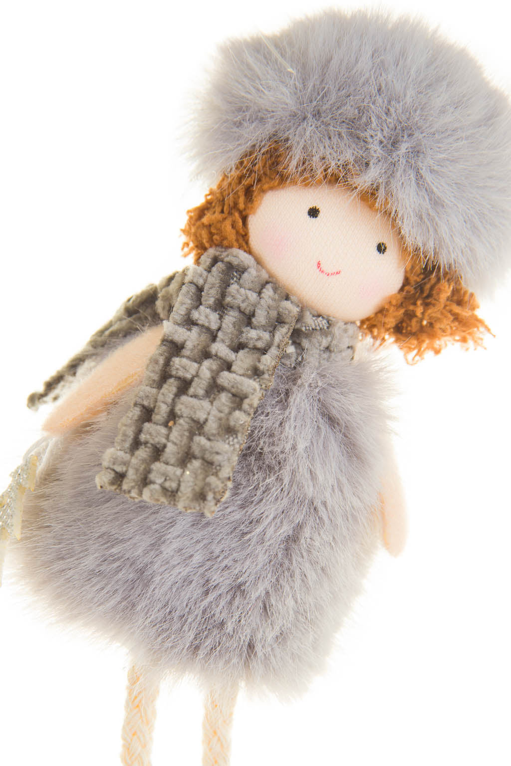 6" Hangable Gray Cotton Cozy Angel Ornament with Knit Scarf