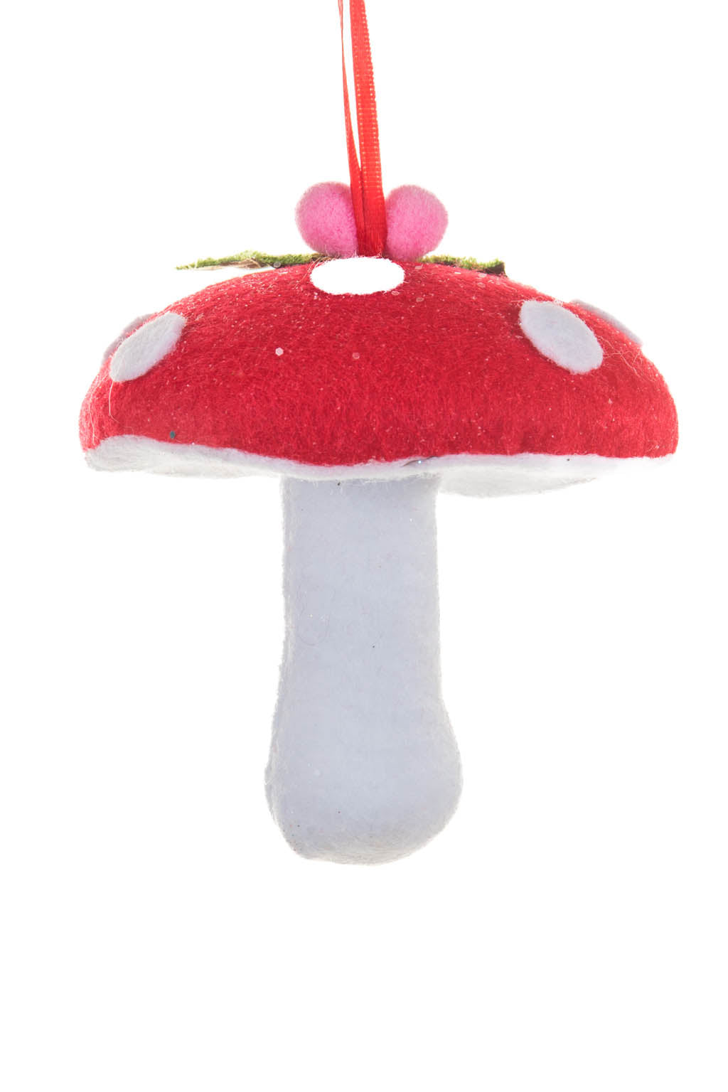 4" Hangable Red and White Foam Mushroom Ornament with Spores