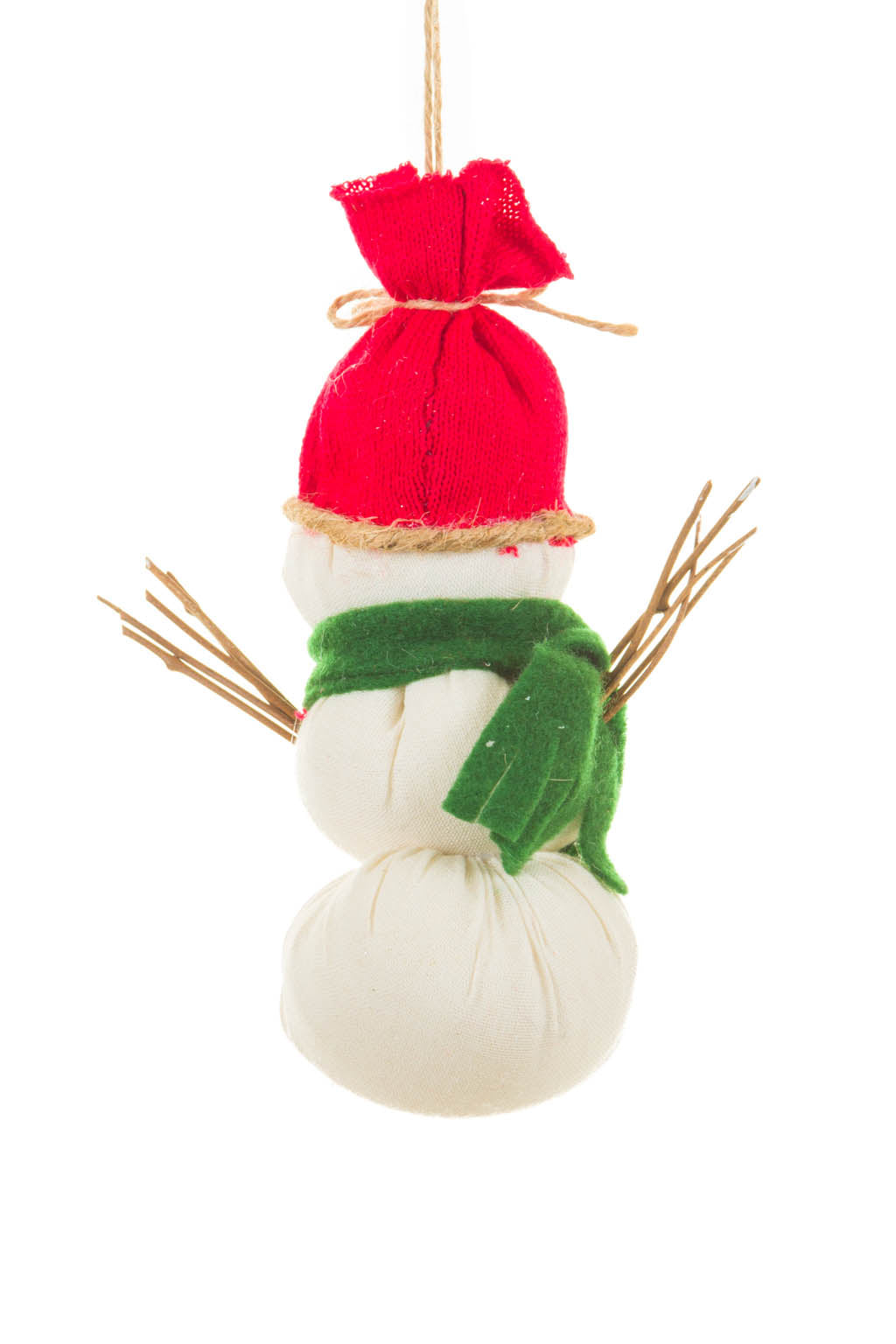 6" Hanging Off-White Cloth Chipper Snowman Wearing Red Hat