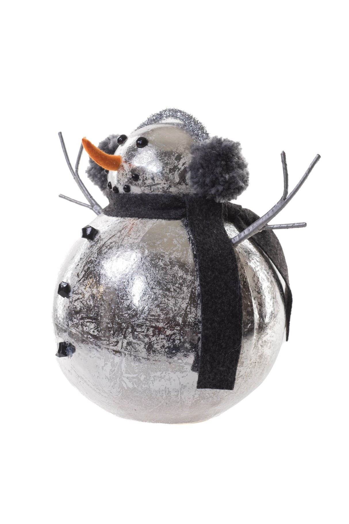 9" Silver Foam Metallic Snowman Wearing Earmuffs
