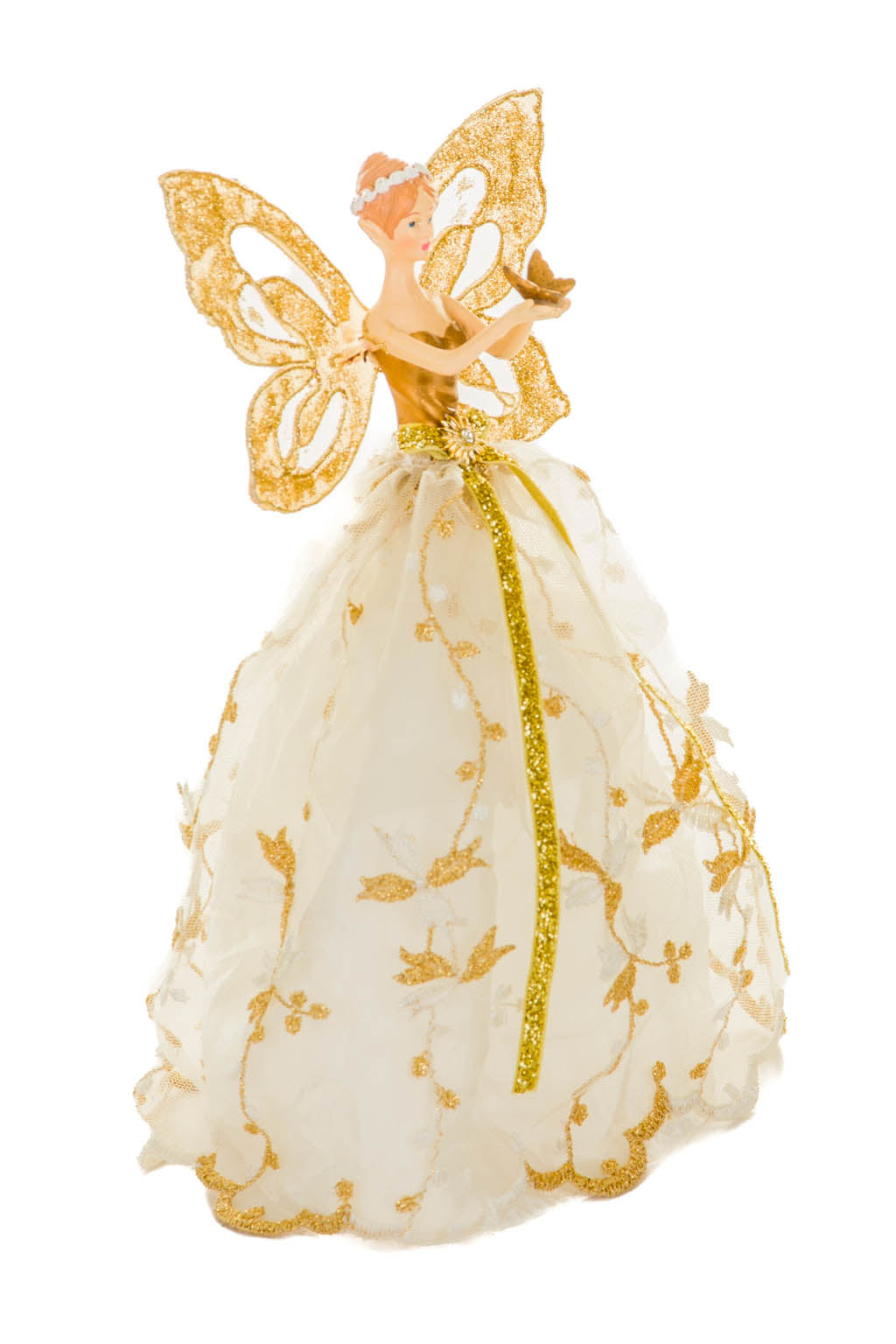 10.3"White and Gold Polyester Graceful Angel Tree Topper