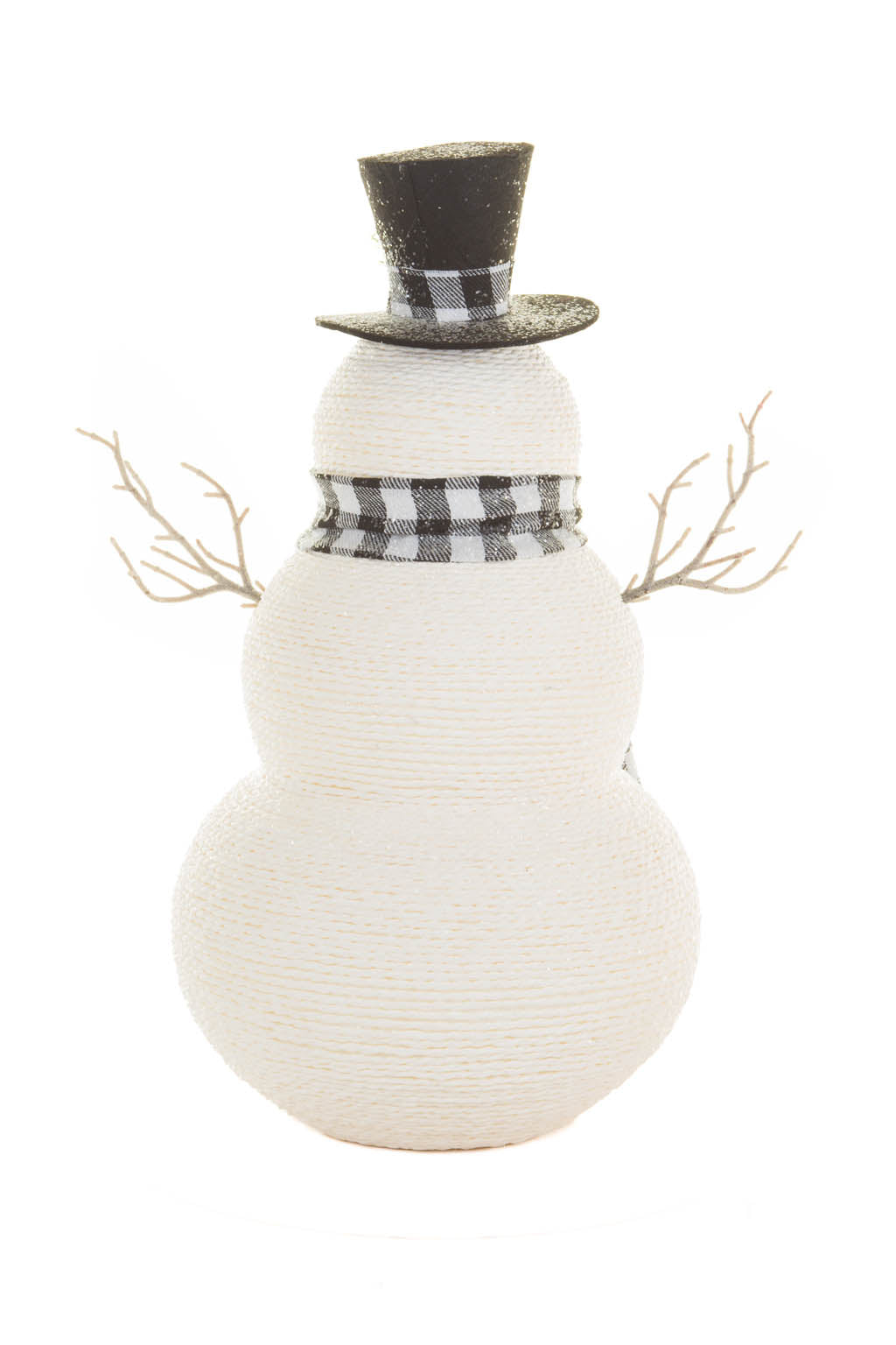 19" White and Black Plastic Smiling Snowman with Checkered Scarf
