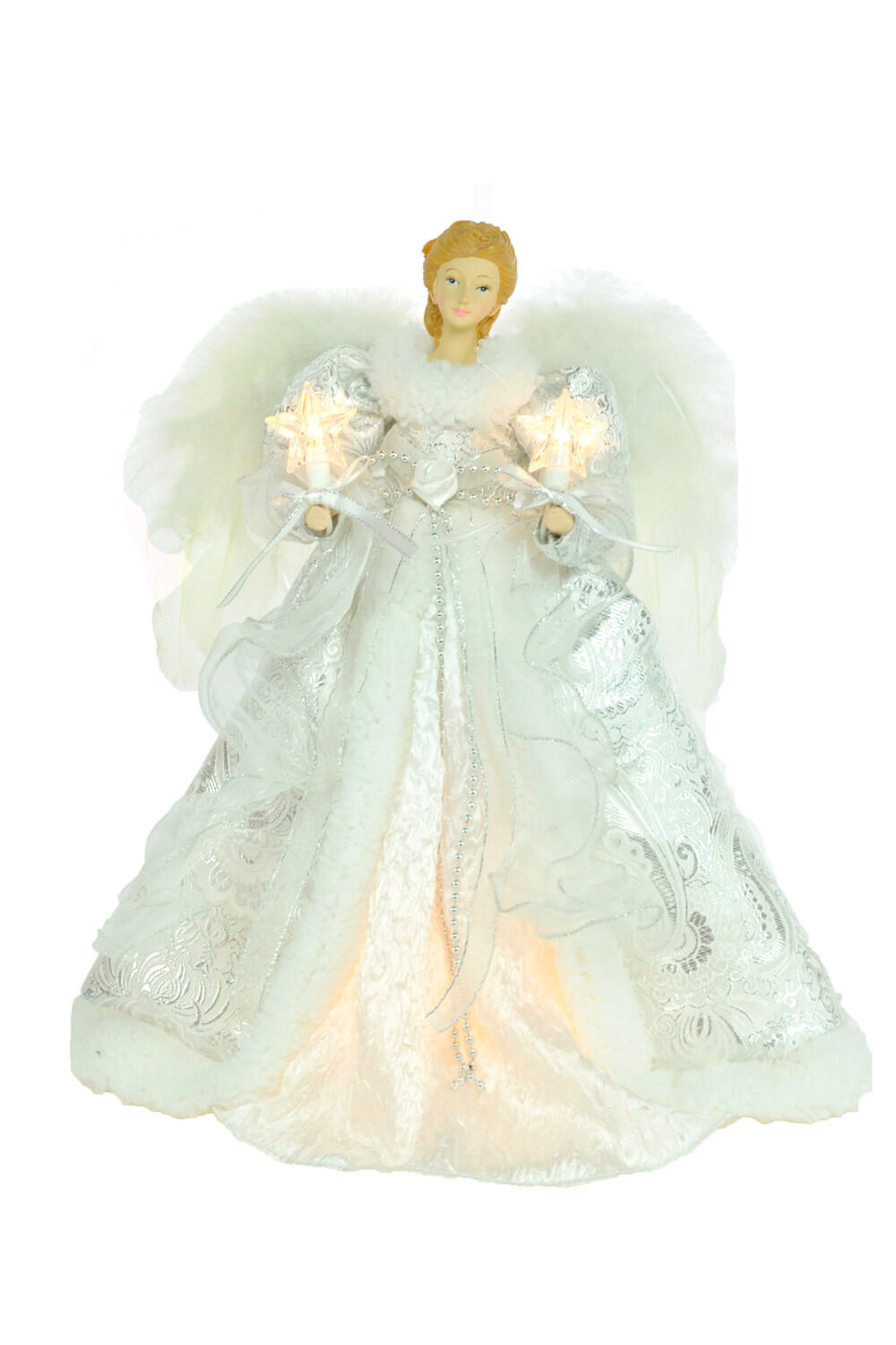 14" White and Silver Cloth Modern 10-Light Angel Tree Topper