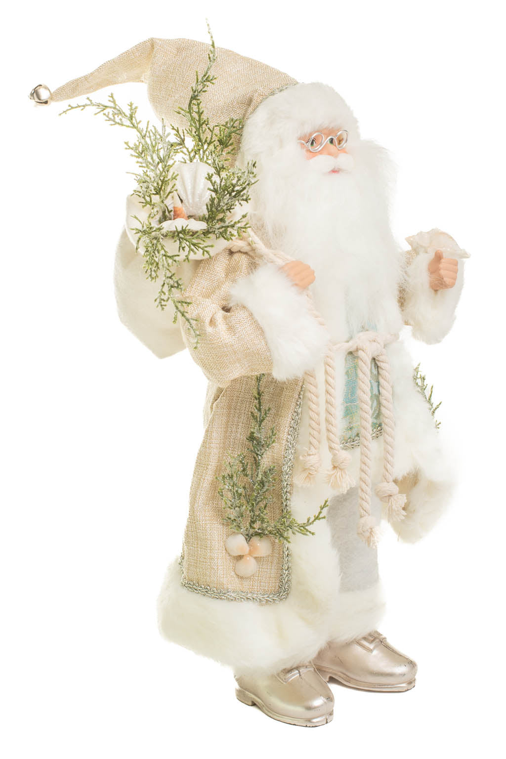 19" Cream and Ivory Polyester Santa Claus Figurine with Sea Shells