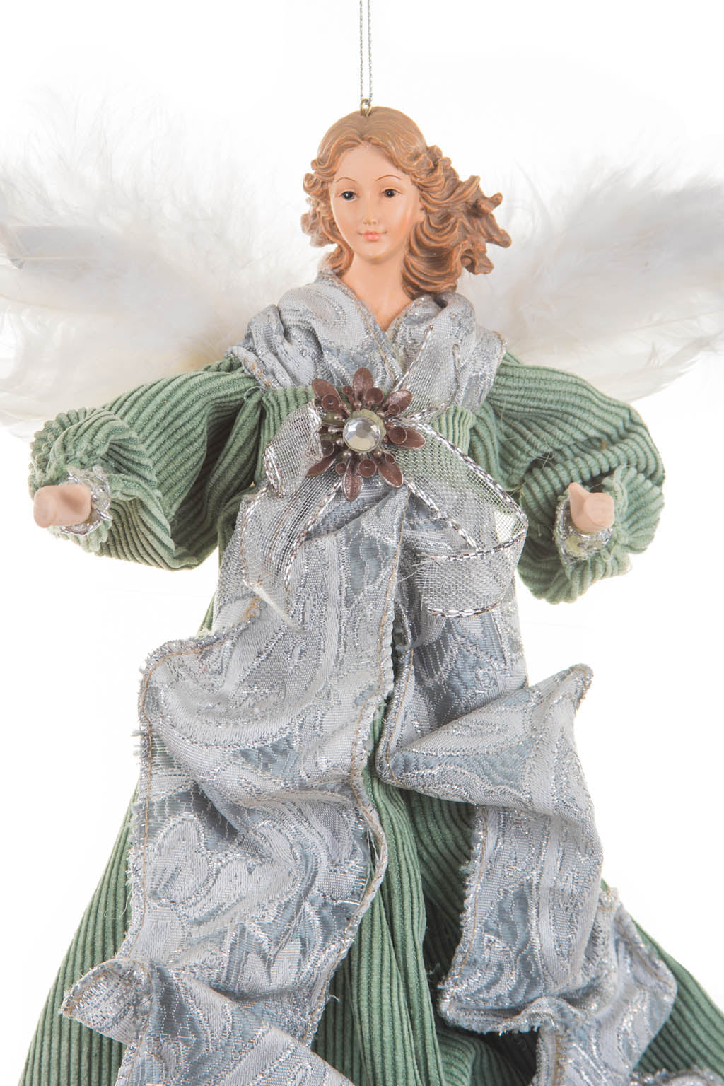 11" Hanging Mint and Gray Cloth Graceful Angel