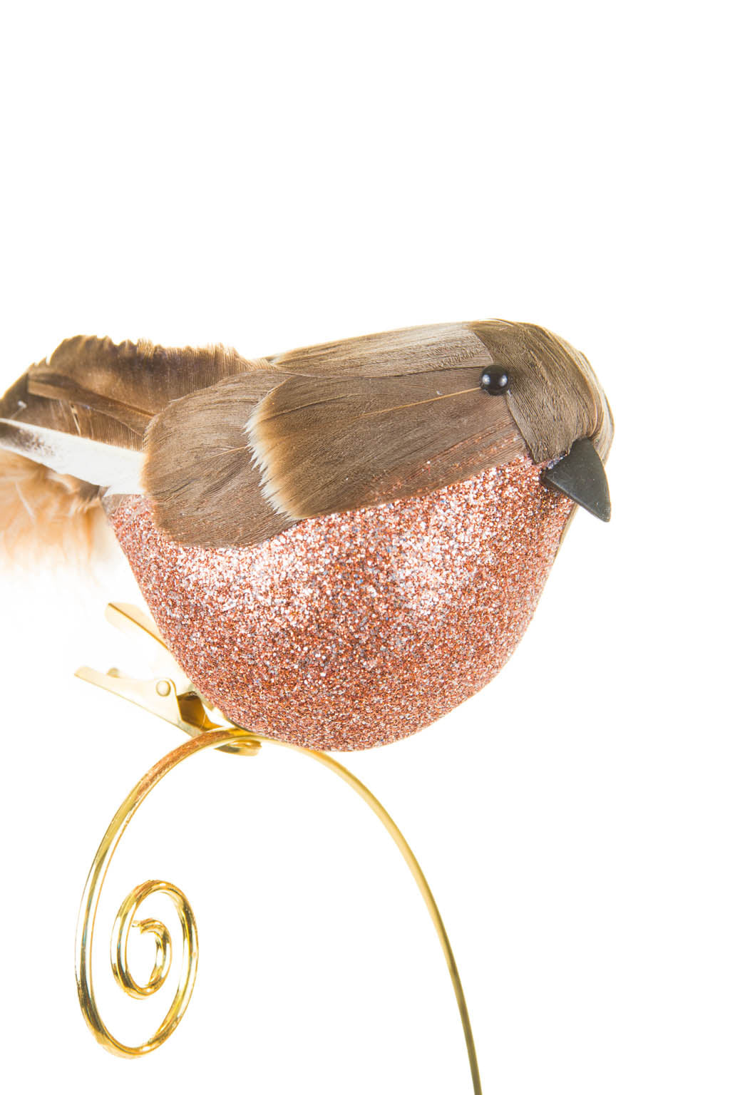 8" Fluffy Clip-On Brown and Copper Foam Bird Ornament with Long Tail