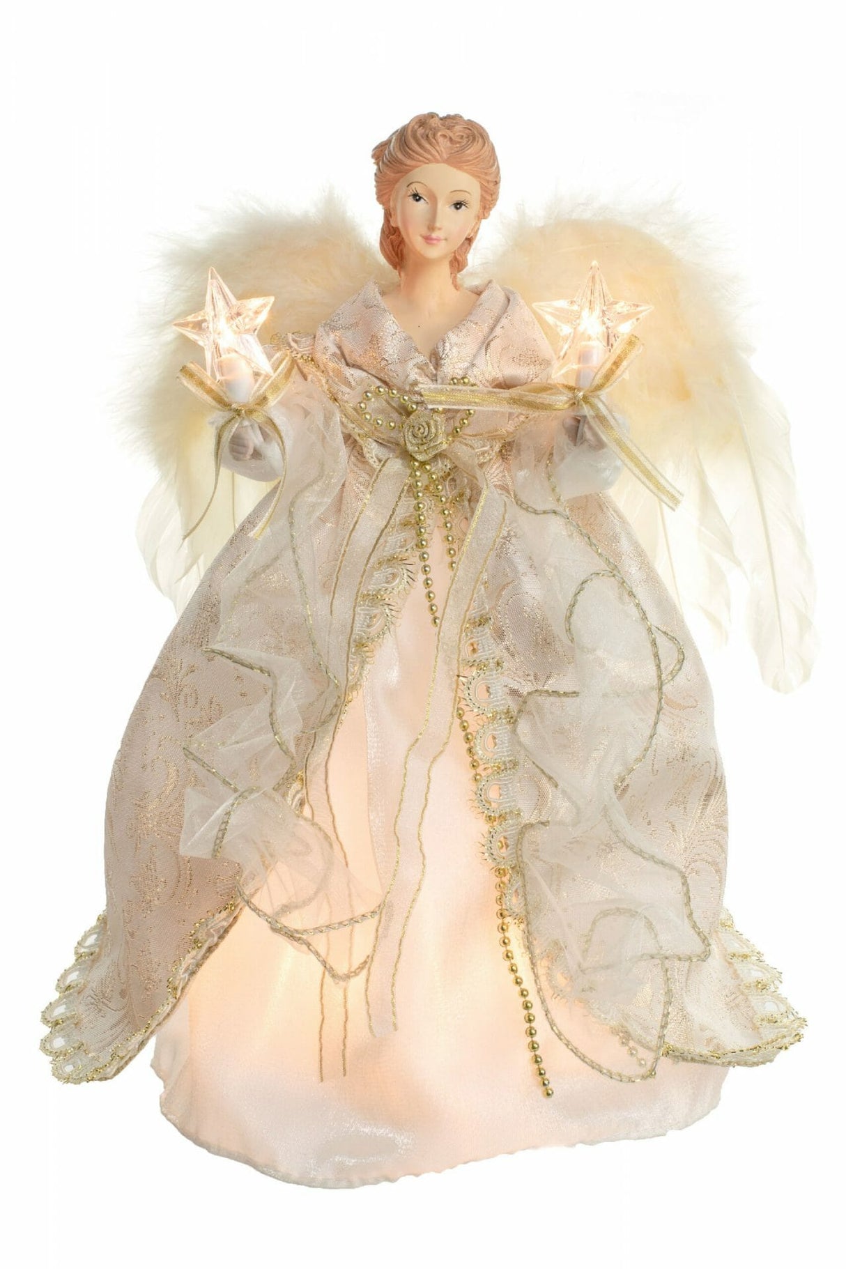 12" Ivory and Gold Cloth Modern 10-Light Angel Tree Topper